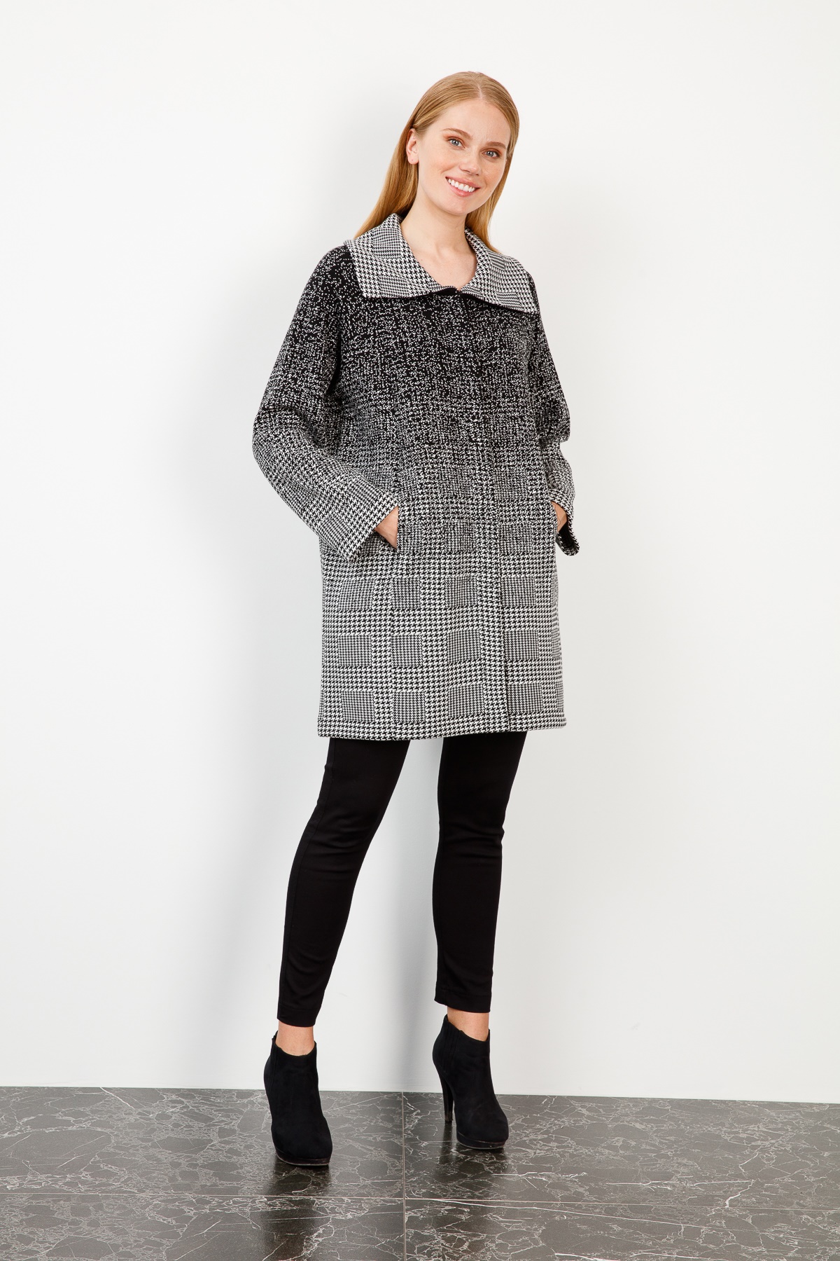 Kazayağı Gömlek Yaka Triko Ceket-Siyah-Ekru