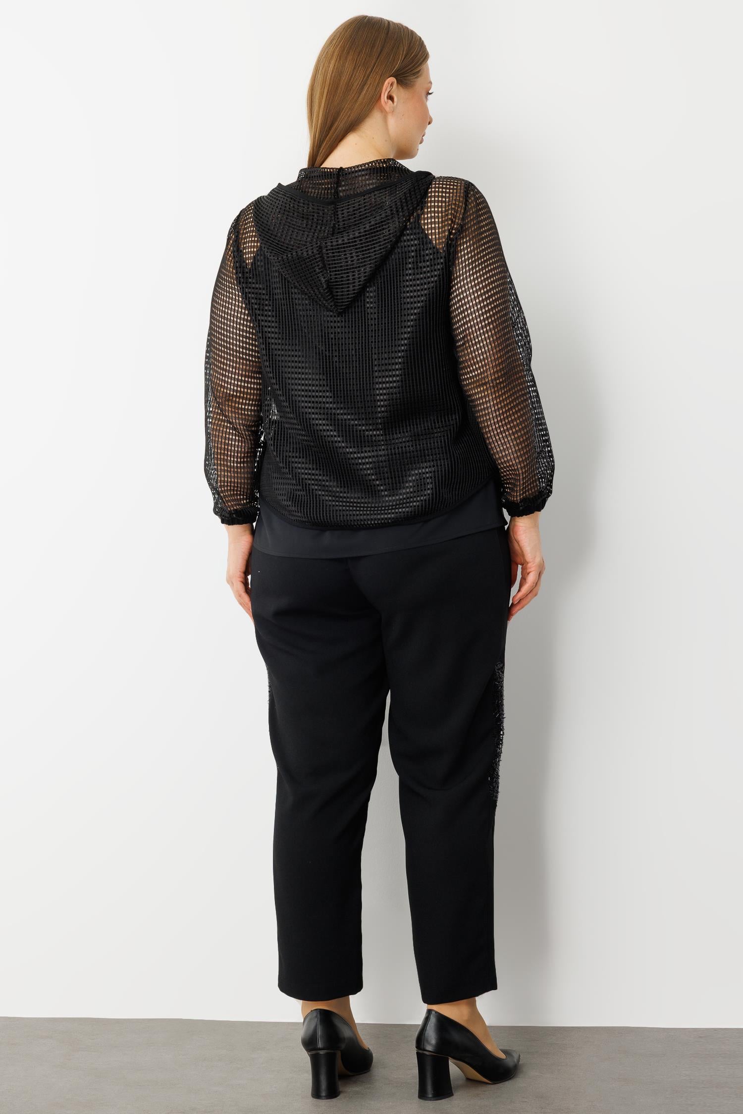 Modailgi  Aplikeli Kapüşonlu Fileli İkili Takım Siyah