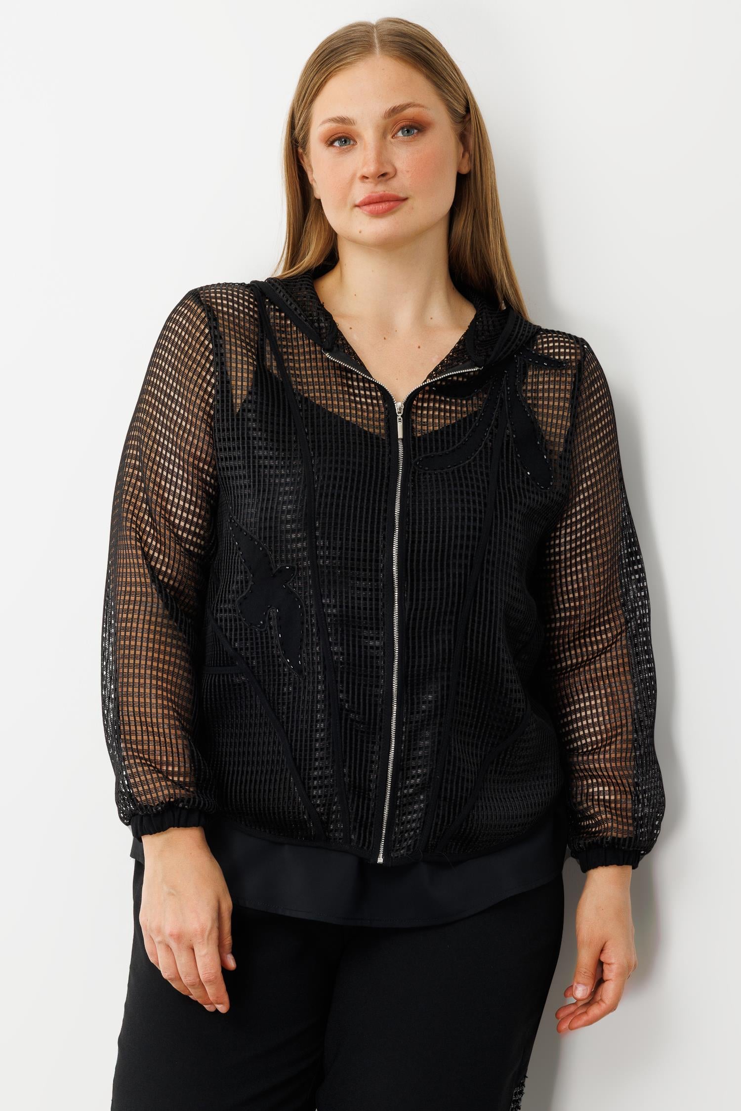 Modailgi  Aplikeli Kapüşonlu Fileli İkili Takım Siyah