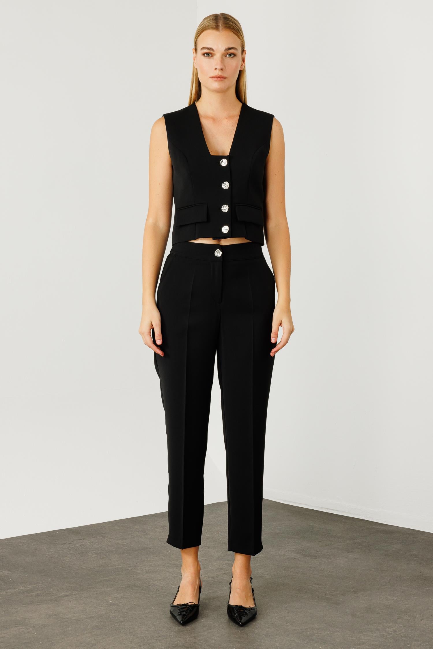 Modailgi  Arka Kemeri Lastikli Yan Cep Pantolon - 7068 Siyah