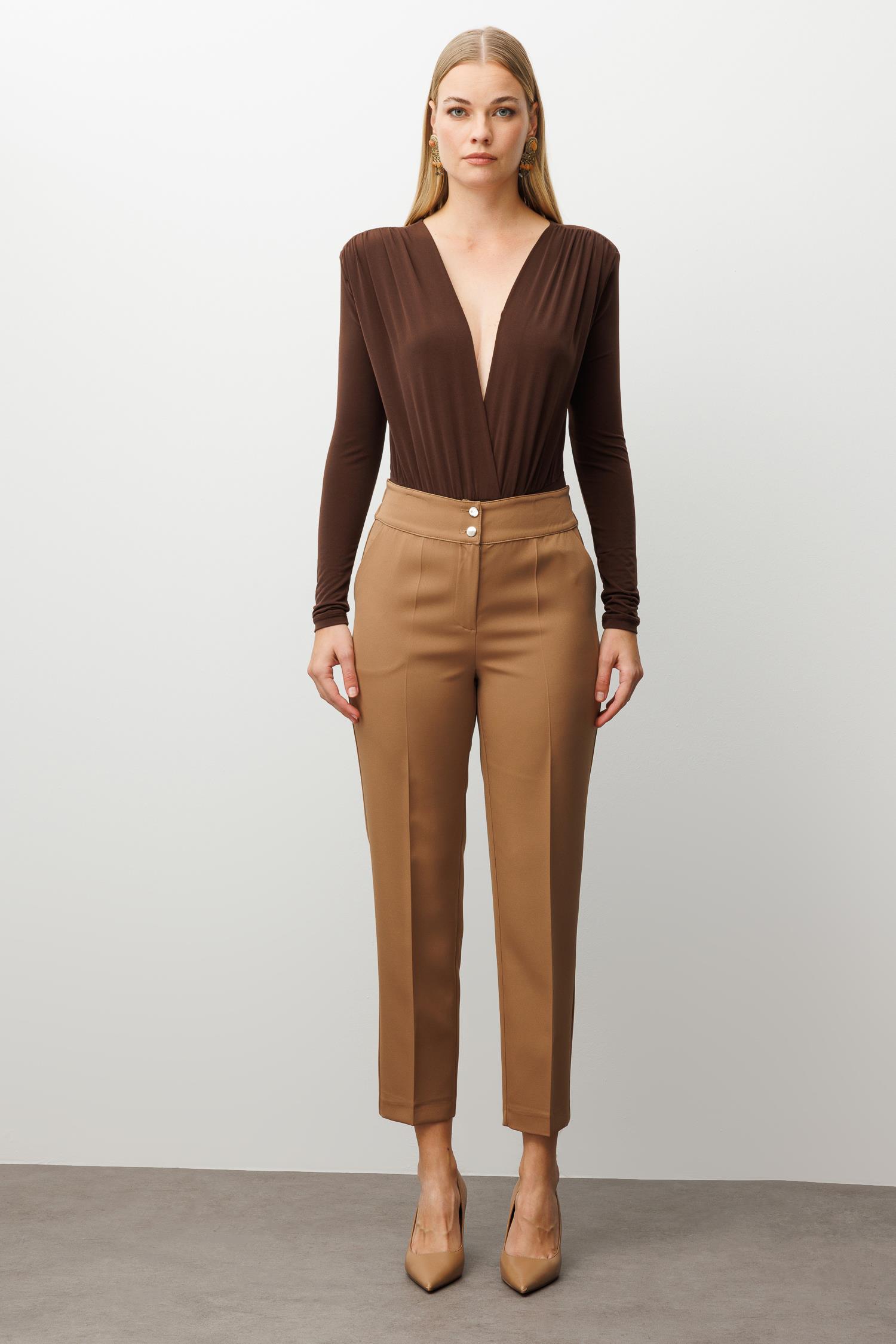 Modailgi  Arka Kemeri Lastikli Yüksek Bel Pantolon Vizon