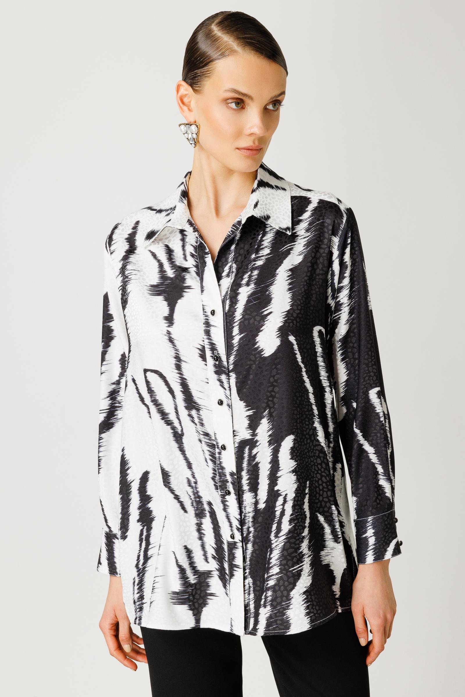 Modailgi  Arkası Pilikaşeli Jakar Desenli Gömlek Siyah