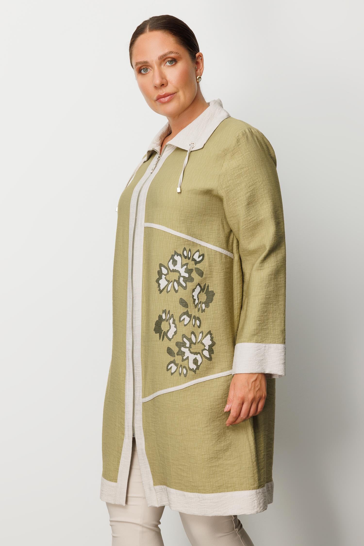 Modailgi  Baskılı Garnili Fermuarlı Tunik Haki