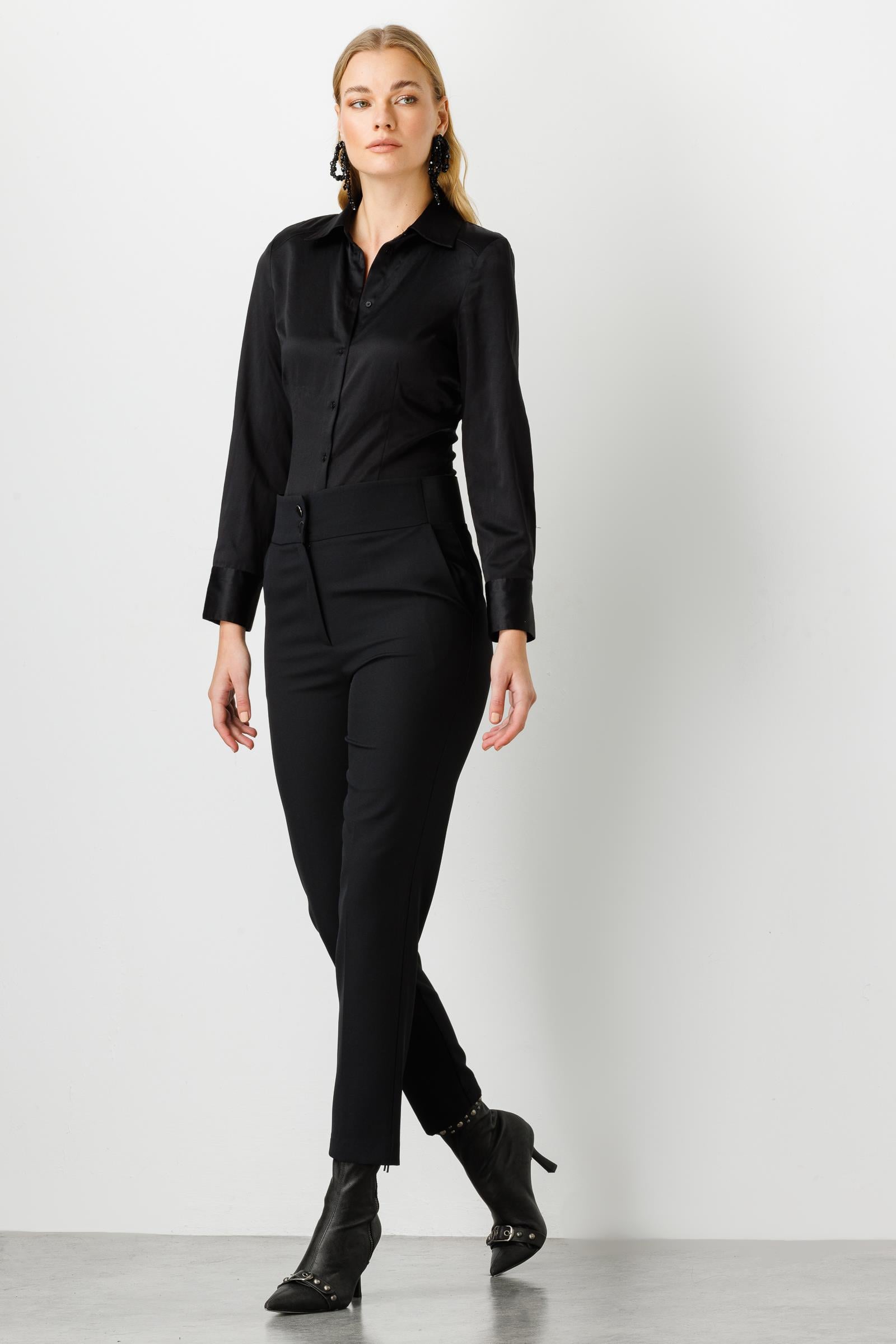 Modailgi  Bel Korsajı Lastikli Pantolon Siyah