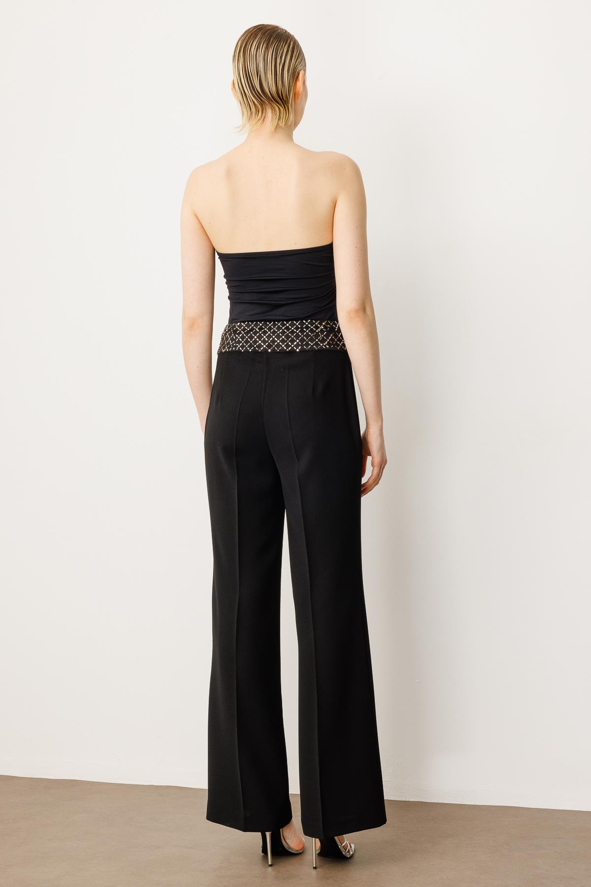 Modailgi  Bel Korsajı Taş Aksesuarlı Pantolon - 70053 Siyah
