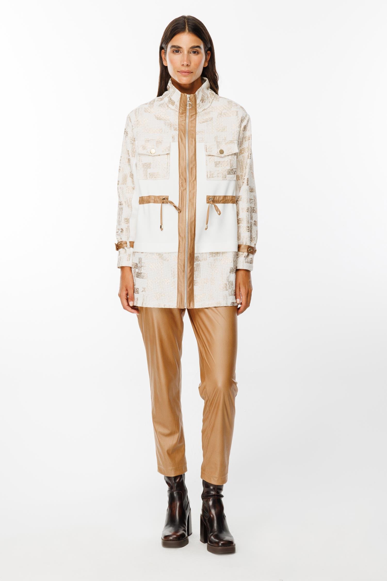 Modailgi  Belden Tünelli Kumaş Garnili Dik Yaka Tunik Ekru