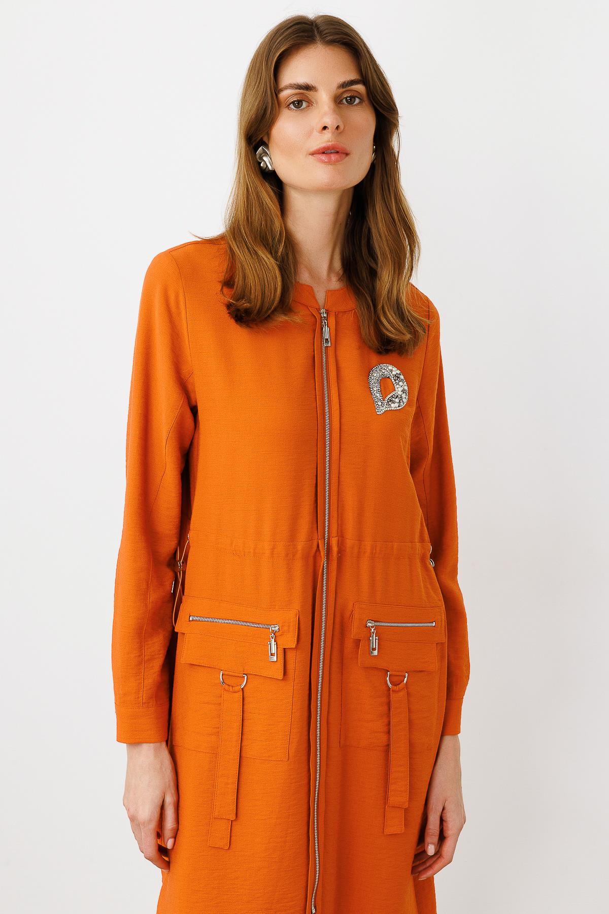 Modailgi  Belden Tünelli Sıfır Yaka Ara Boy Tunik Tarçın