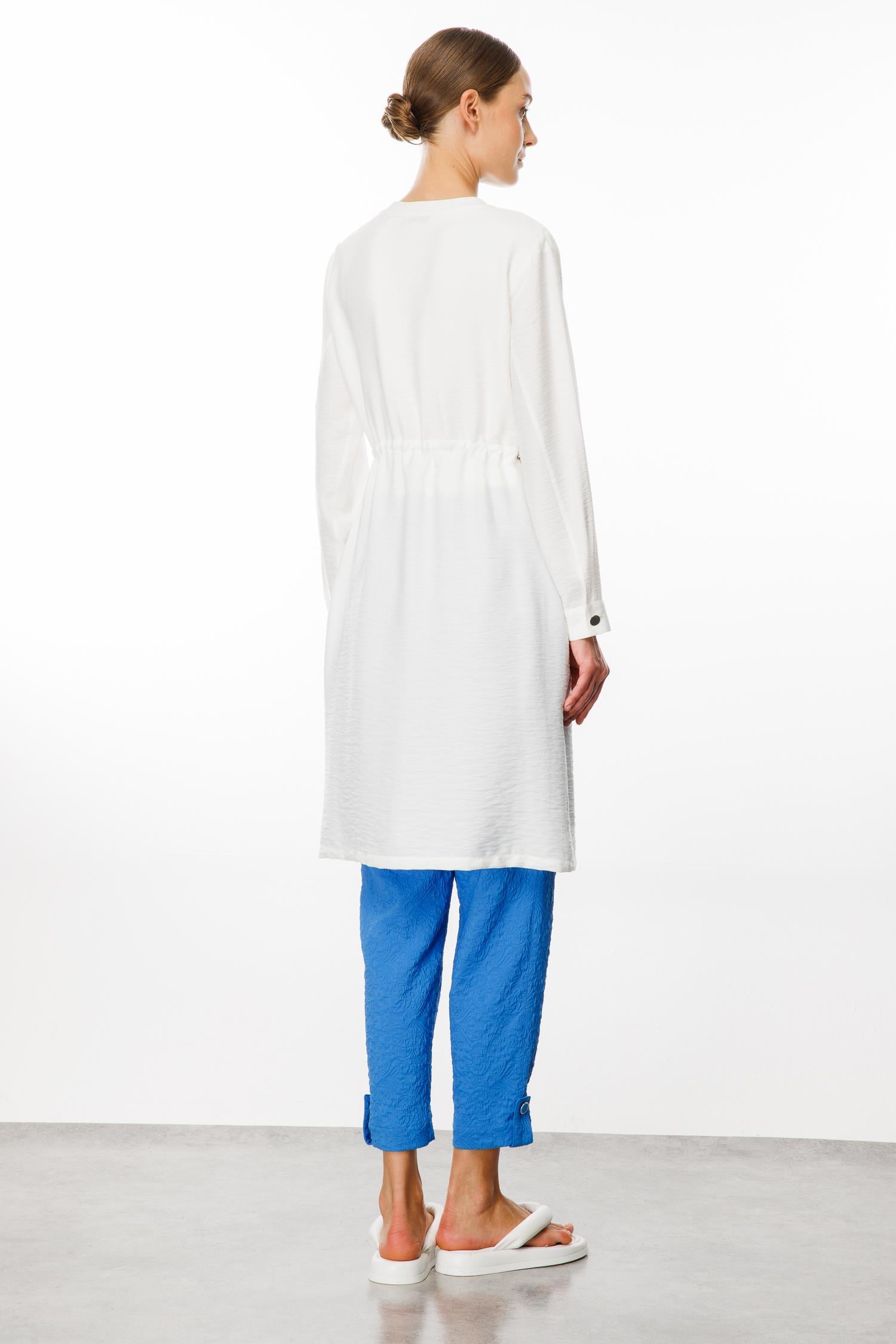 Modailgi  Belden Tünelli Sıfır Yaka Ara Boy Tunik Ekru