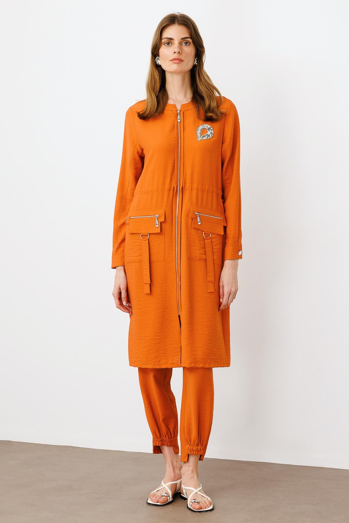 Modailgi  Belden Tünelli Sıfır Yaka Ara Boy Tunik Tarçın