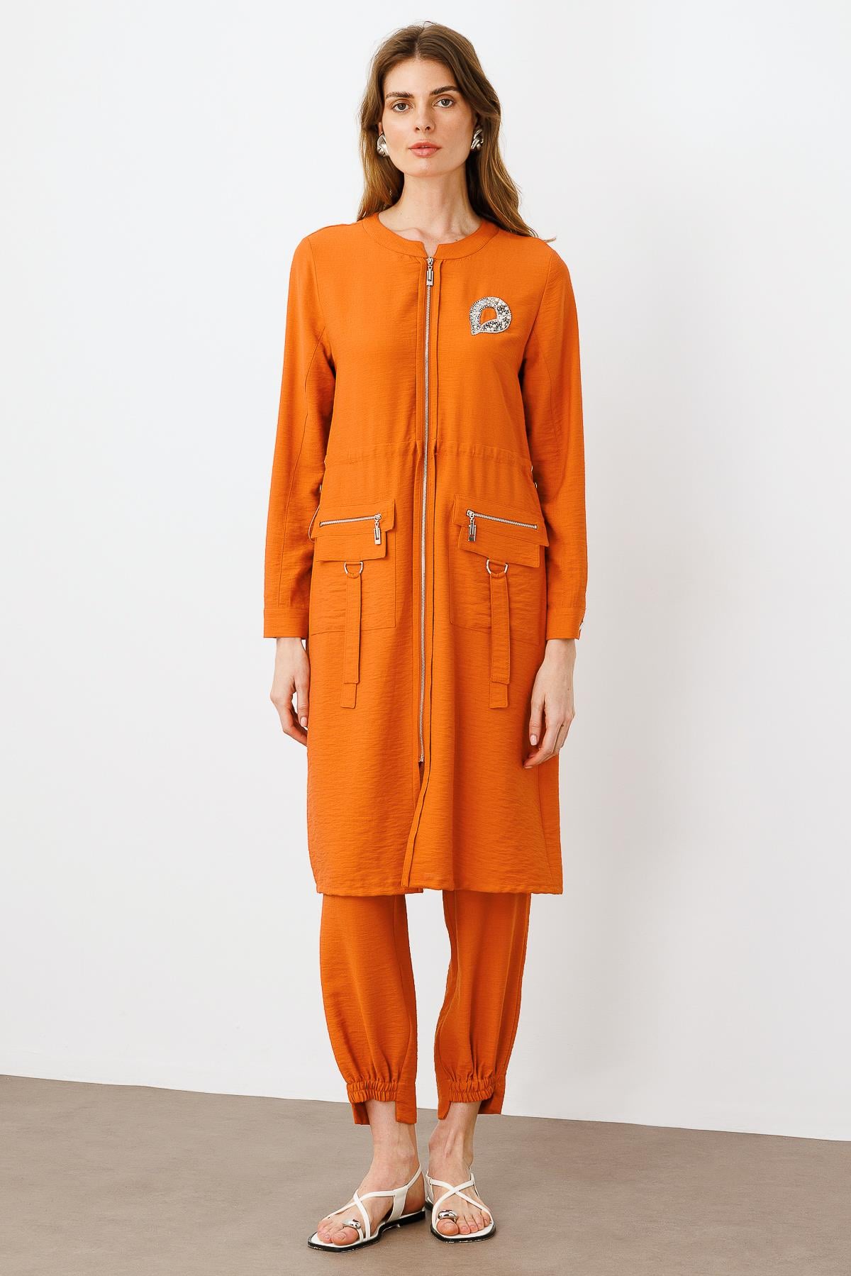 Modailgi  Belden Tünelli Sıfır Yaka Ara Boy Tunik Tarçın