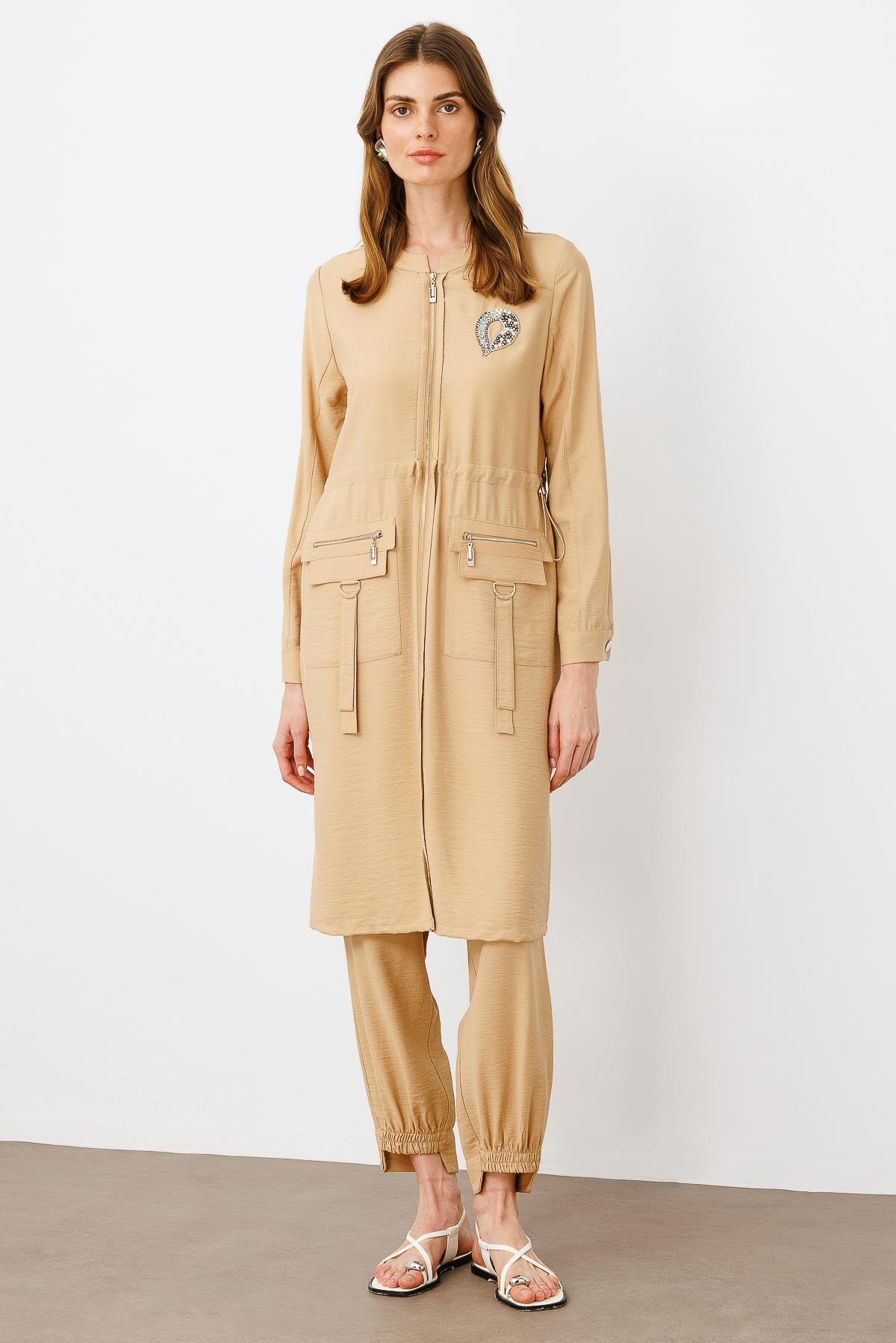 Modailgi  Belden Tünelli Sıfır Yaka Ara Boy Tunik Taş