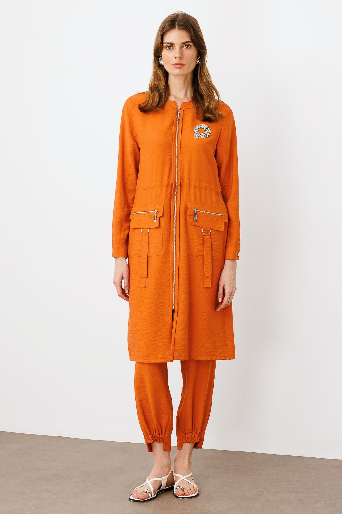 Modailgi  Belden Tünelli Sıfır Yaka Ara Boy Tunik Tarçın