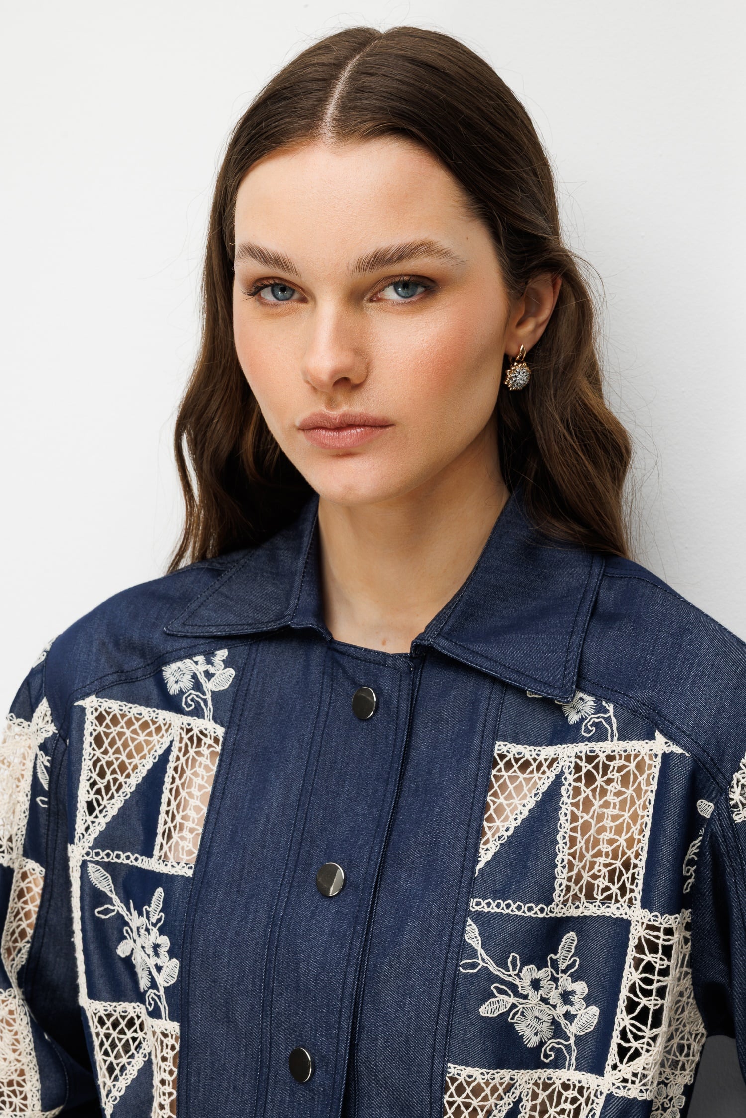 Modailgi  Beli Büzgülü Nakışlı Denim Tunik Lacivert
