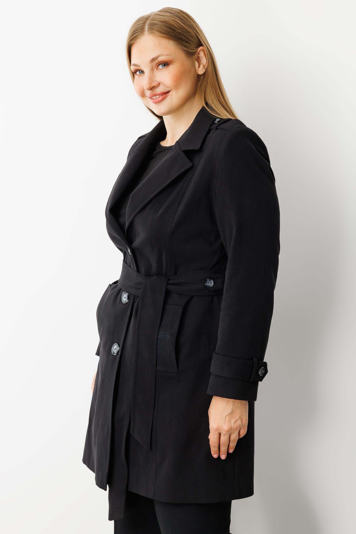 Modailgi  Beli Kuşaklı Omuzları Apoletli Trençkot Siyah