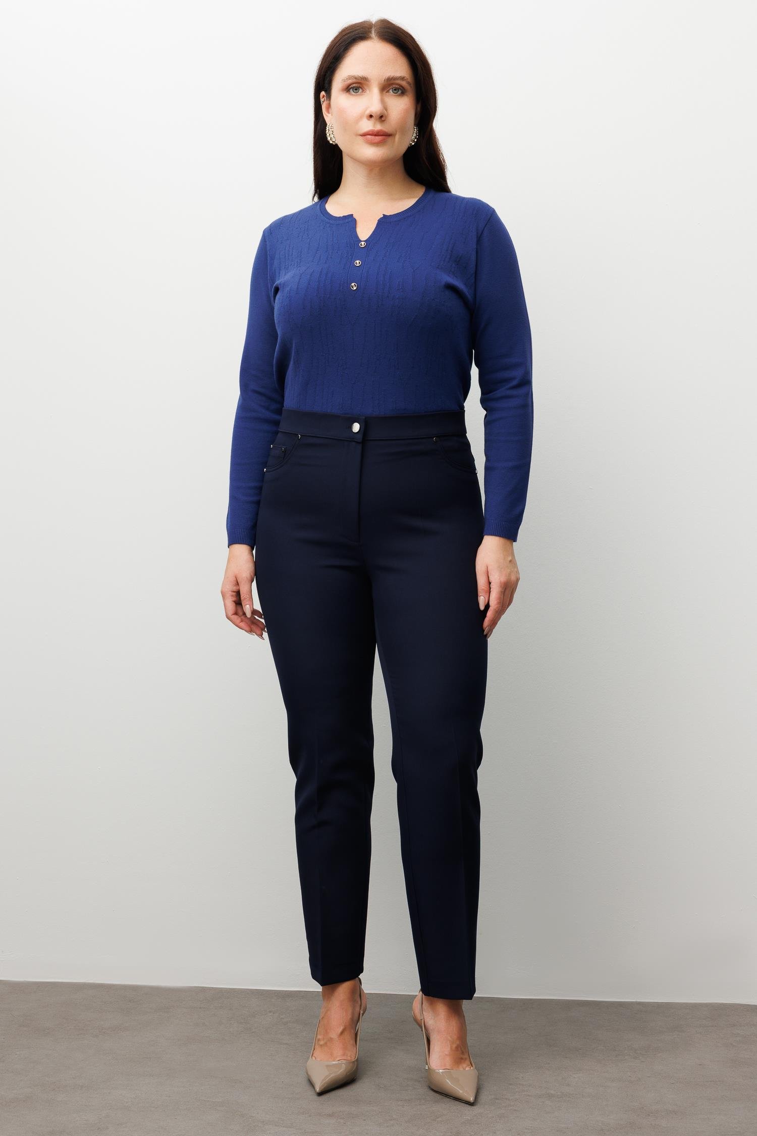 Modailgi  Beli Lastikli Beş Cep Dar Paça Pantolon Lacivert