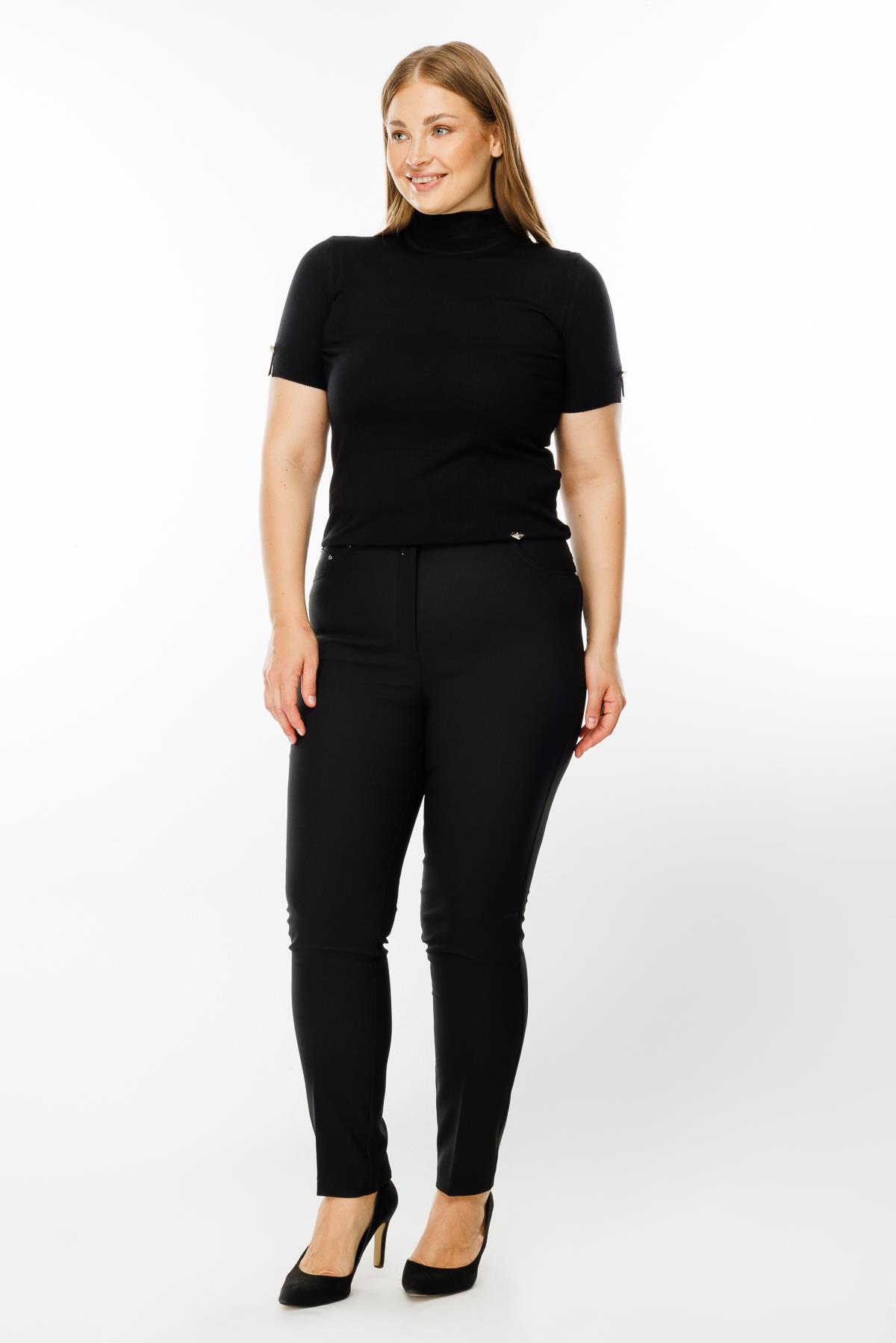 Modailgi  Bel Kemeri Lastikli Beş Cep Dar Paça Pantolon Siyah