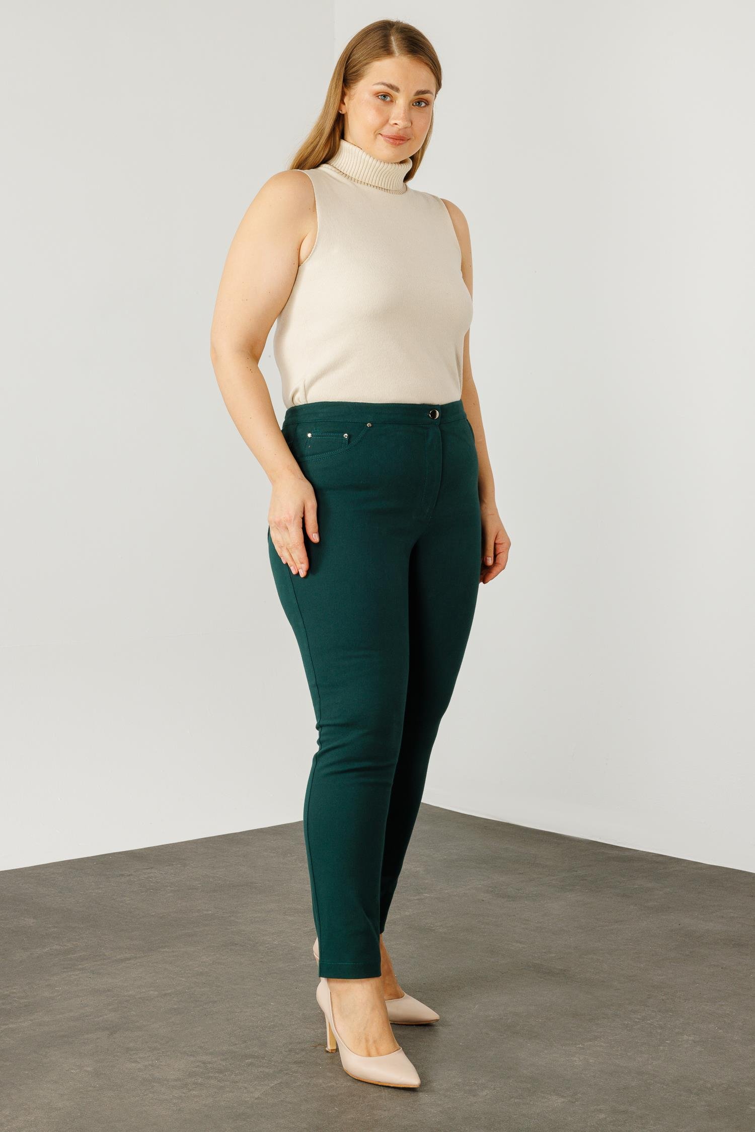 Modailgi  Beli Lastikli Beş Cep Kanvas Pantolon Zümrüt