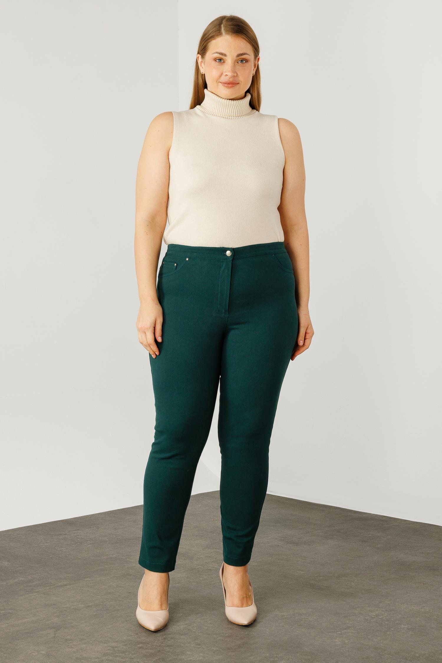 Modailgi  Beli Lastikli Beş Cep Kanvas Pantolon Zümrüt