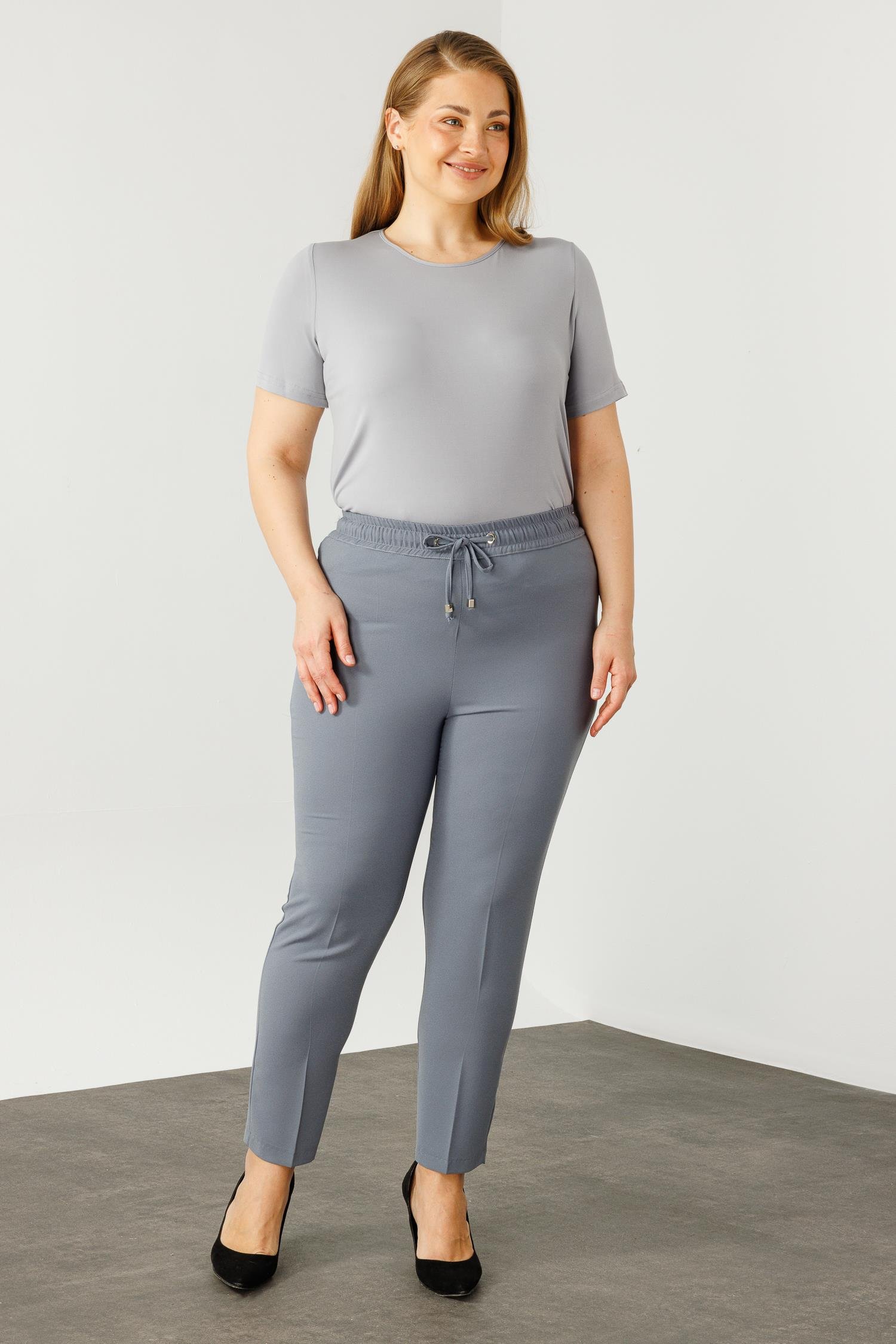 Modailgi  Beli Lastikli Krep Pantolon Gri