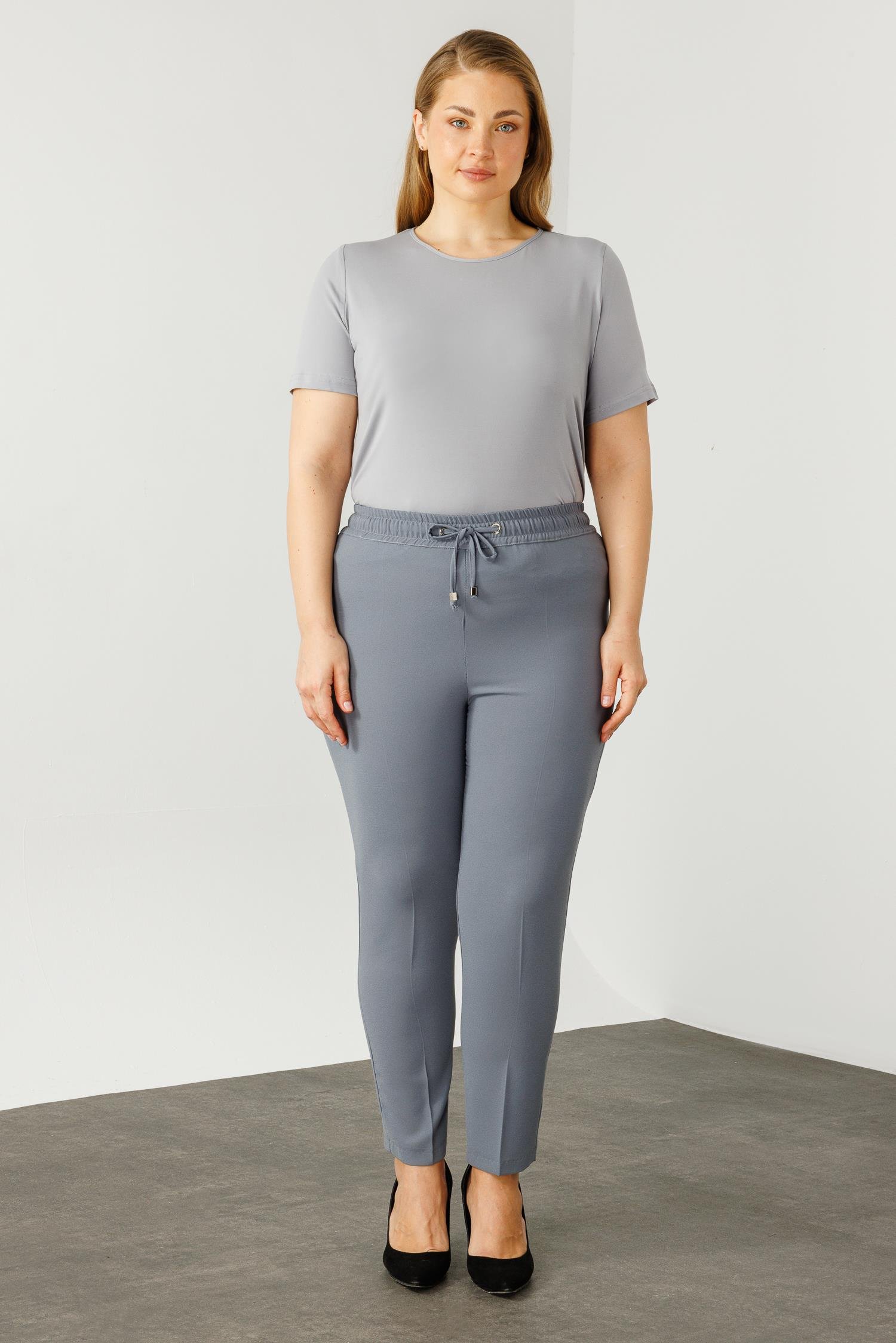 Modailgi  Beli Lastikli Krep Pantolon Gri