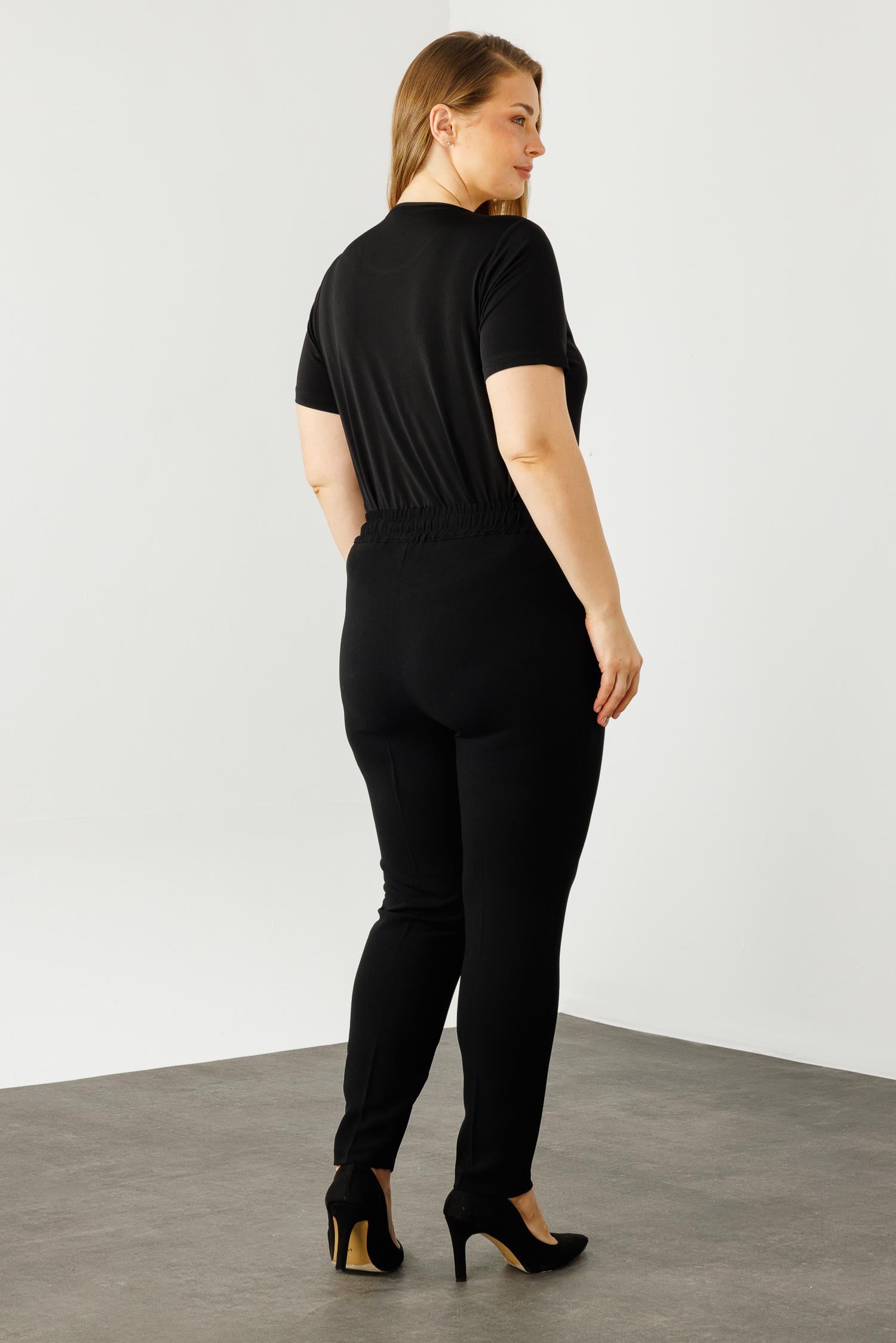 Modailgi  Beli Lastikli Krep Pantolon Siyah