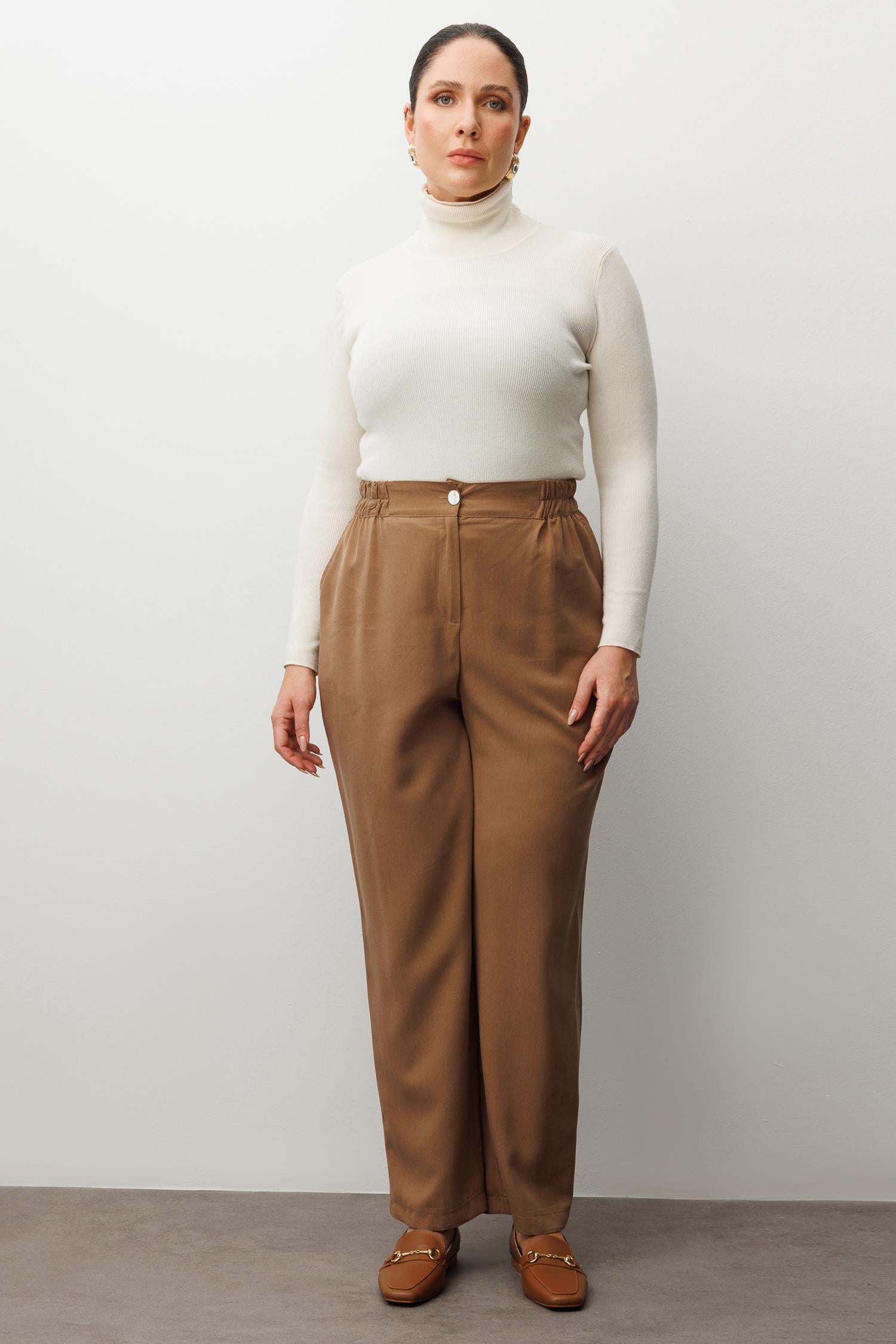 Modailgi  Beli Lastikli Rahat Kesim Pantolon - 40300,40301,40302 Vizon