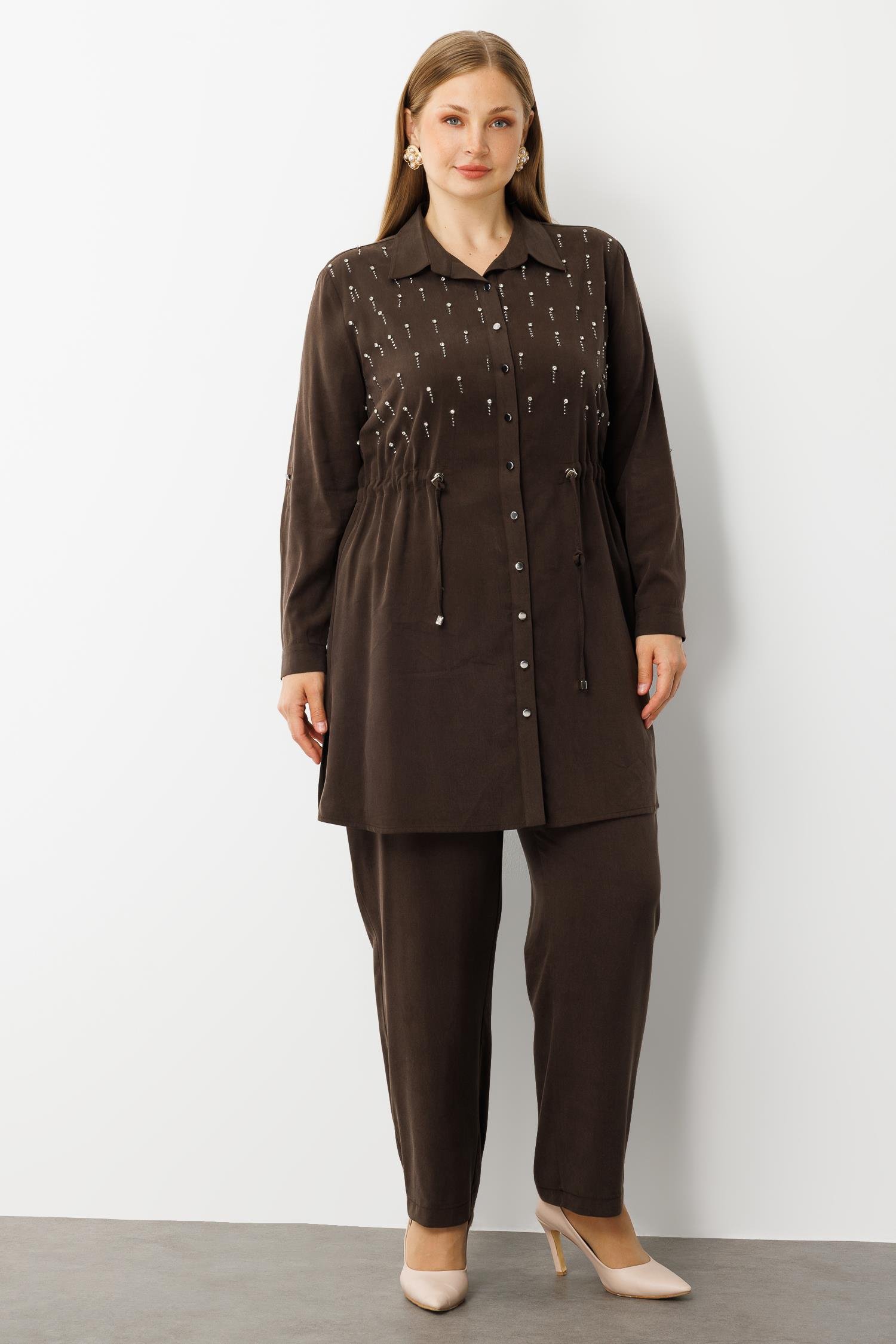 Modailgi  Beli Lastikli Rahat Kesim Pantolon - 40300,40301,40302 Kahve