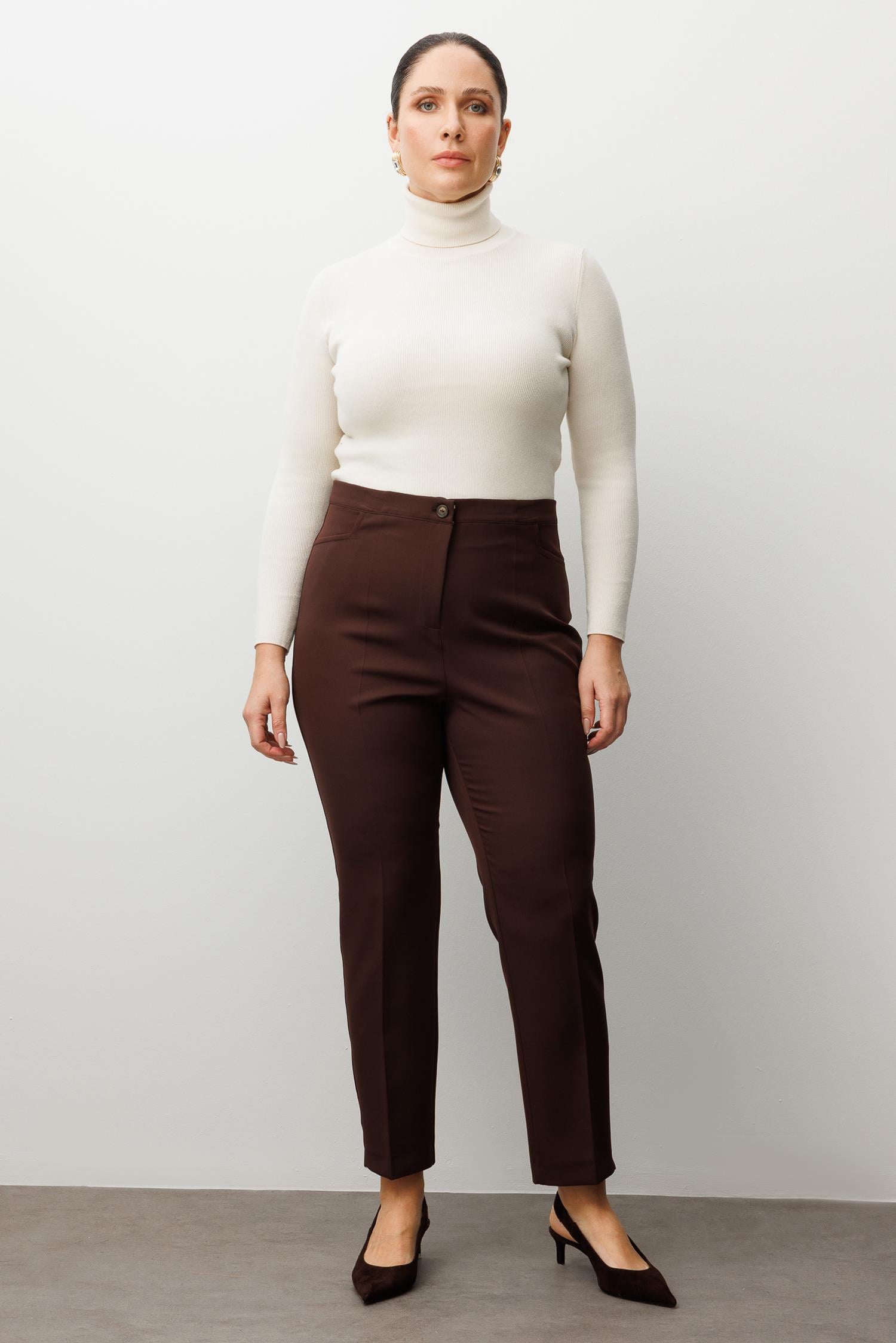 Modailgi  Beli Lastikli Yan Cep Pantolon Kahve