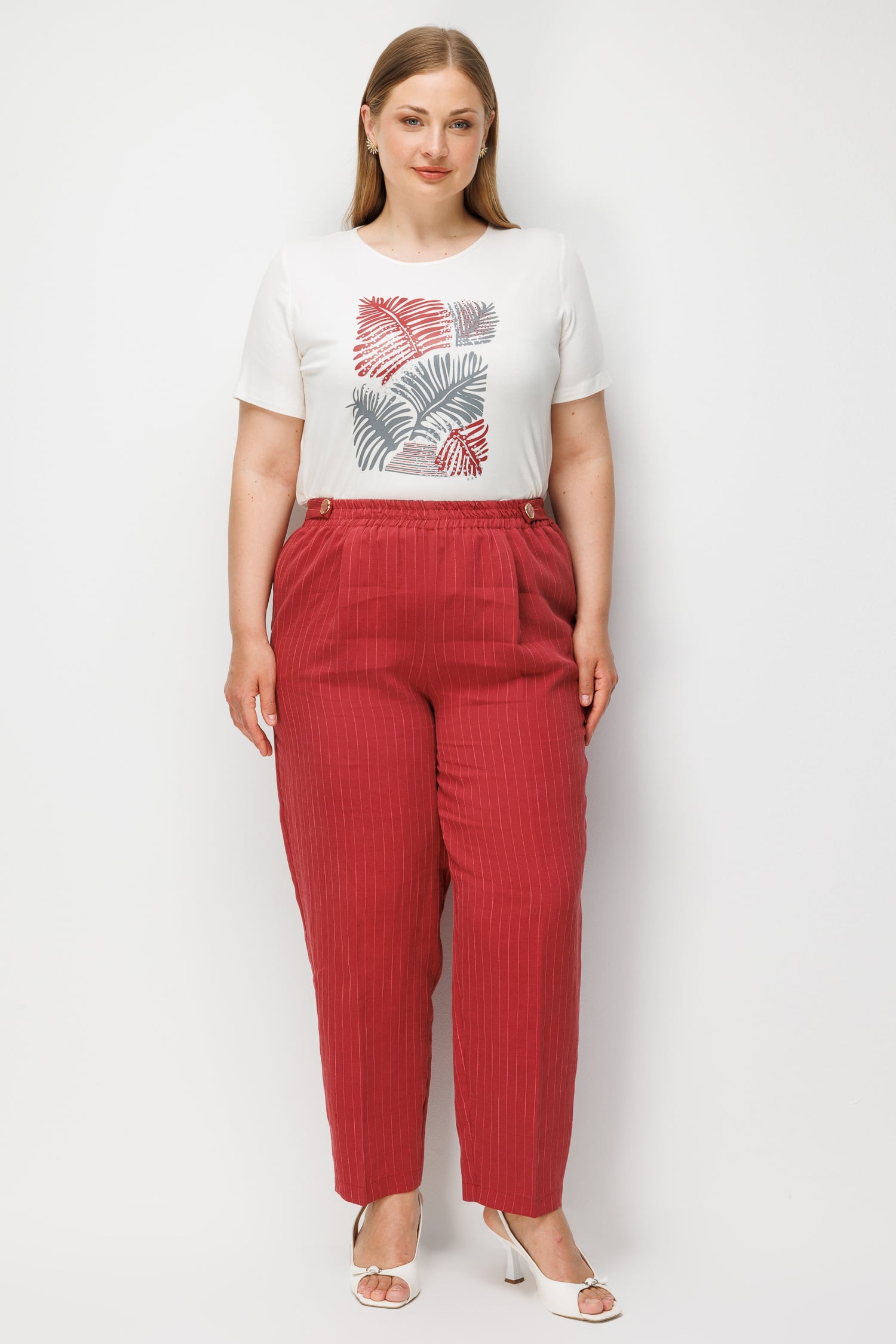 Modailgi  Belinde Apolet Detaylı Lastikli Pantolon - 50131 Bordo