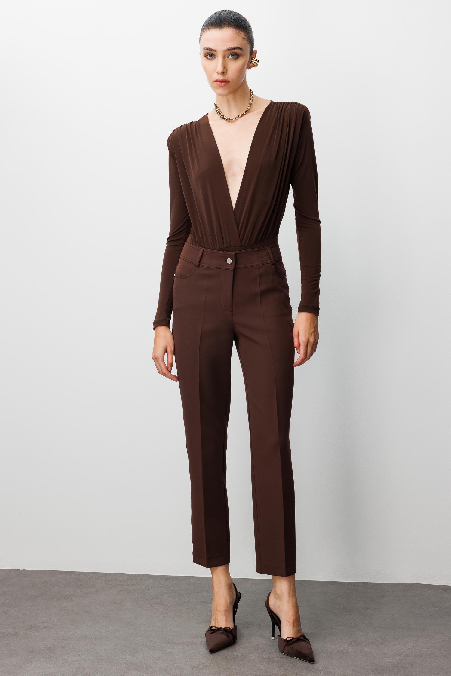 Modailgi  Beş Cep Dar Paça Pantolon Kahve