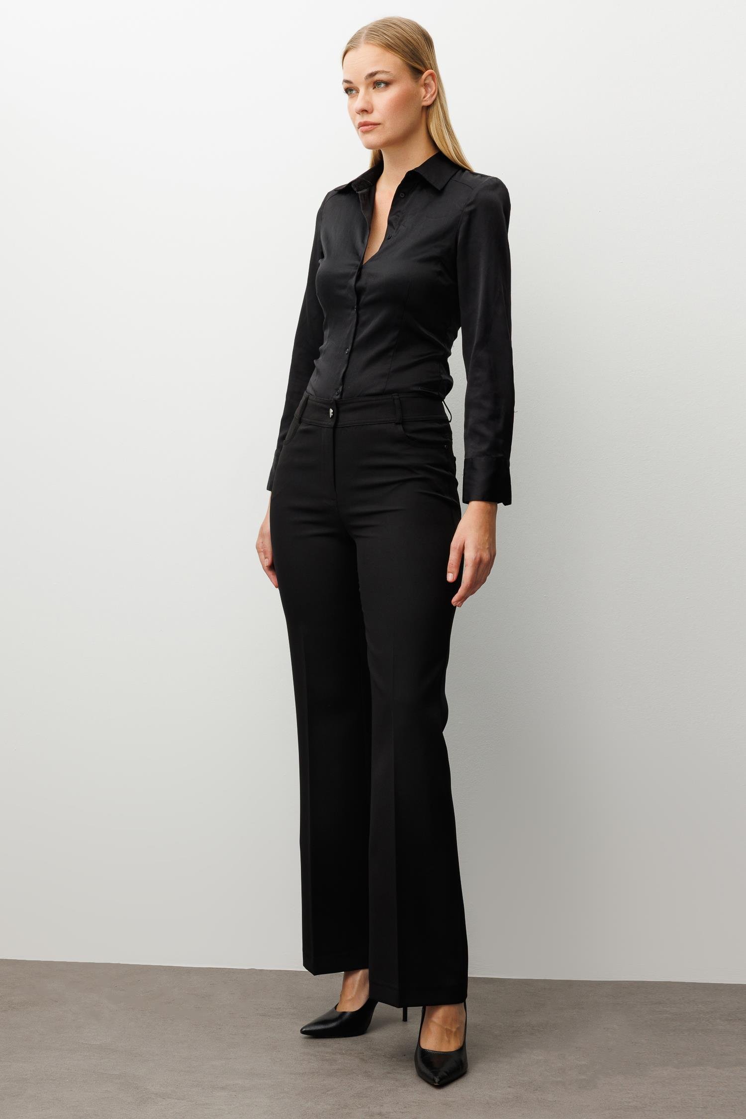 Modailgi  Beş Cep İspanyol Paça Pantolon Siyah