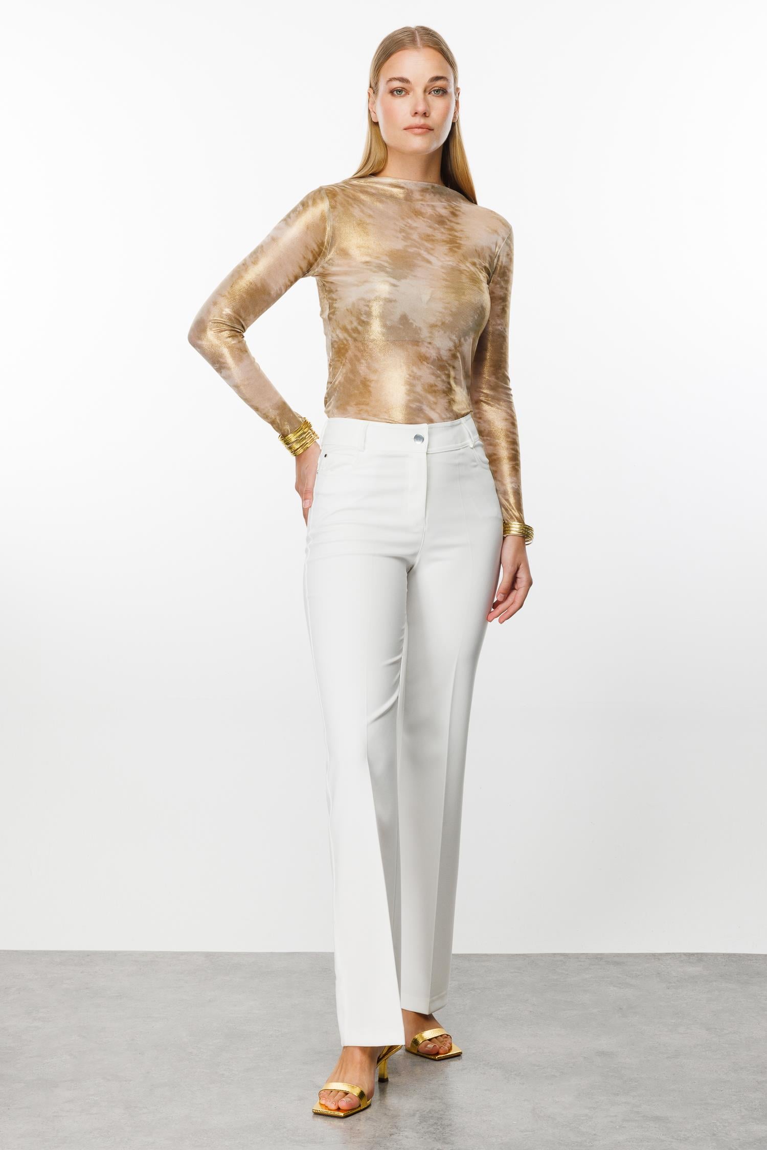 Modailgi  Beş Cep İspanyol Paça Pantolon Ekru