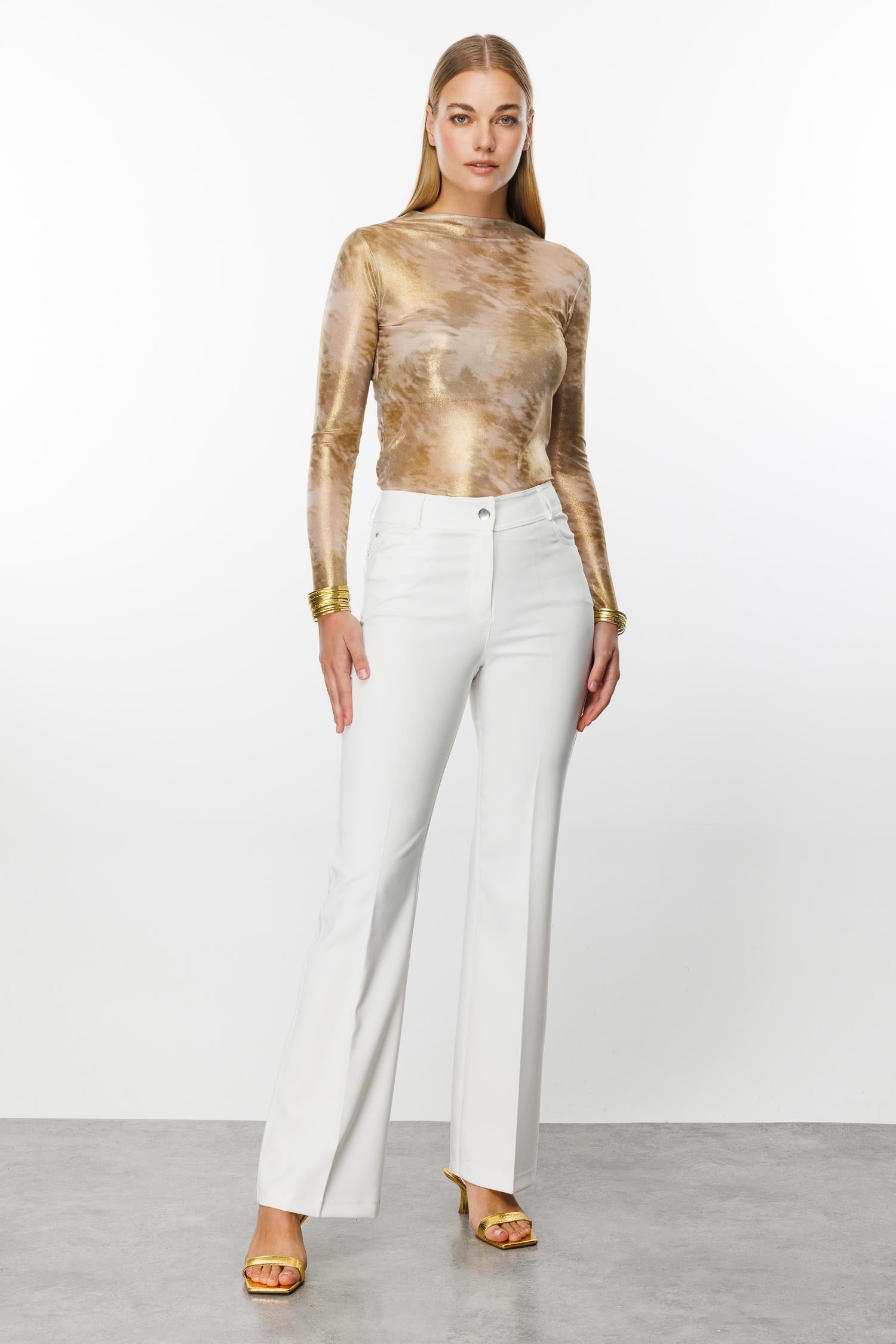 Modailgi  Beş Cep İspanyol Paça Pantolon Ekru