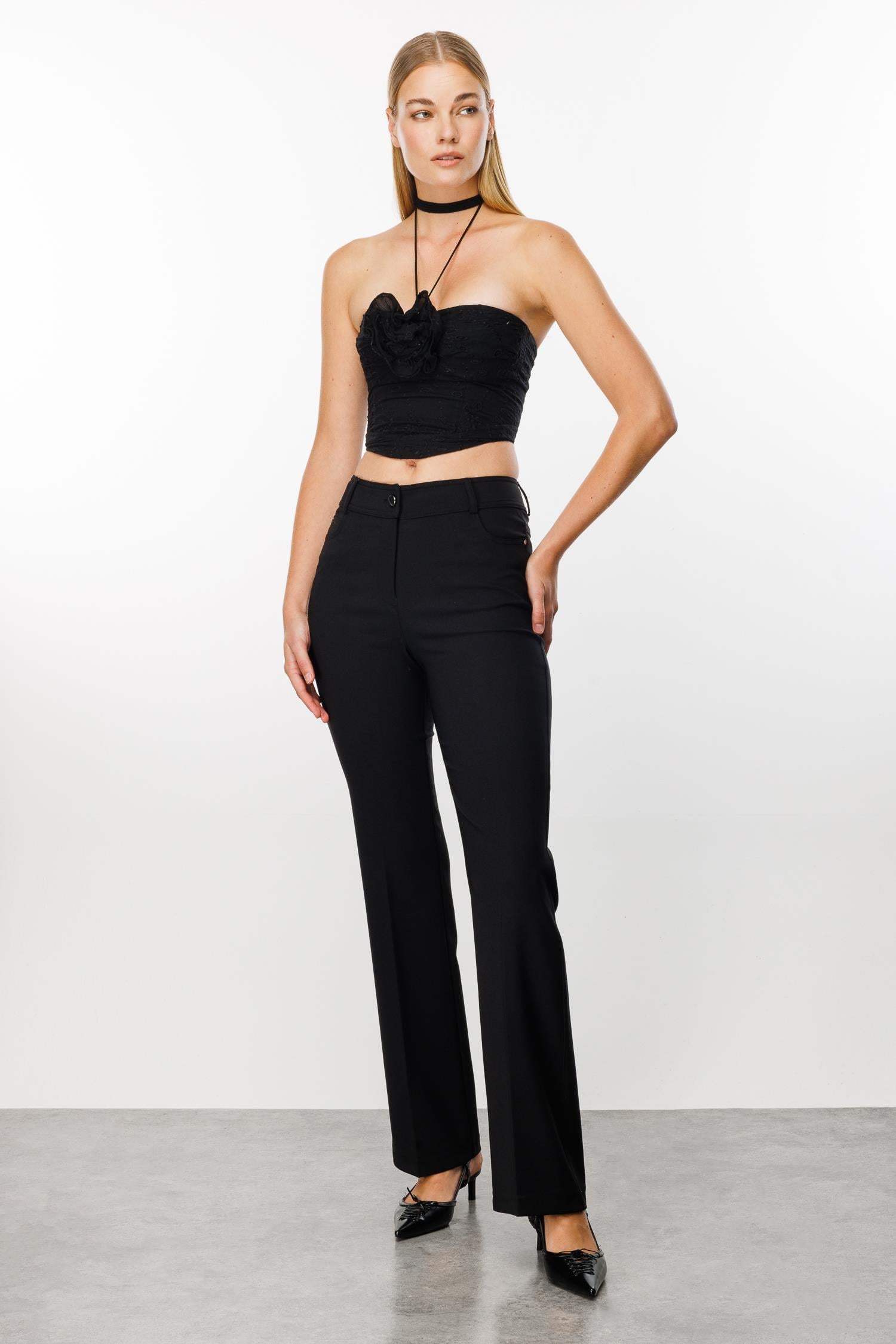 Modailgi  Beş Cep İspanyol Paça Pantolon Siyah