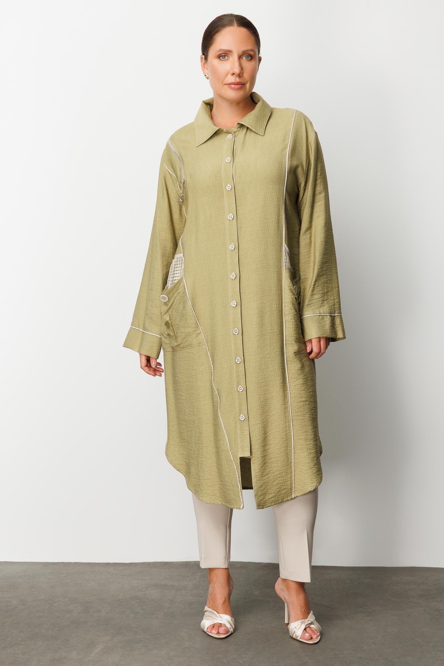 Modailgi  Biyeli Asimetrik File Detaylı Kap Haki