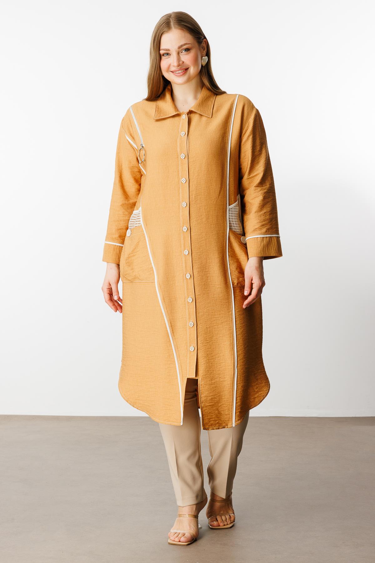 Modailgi  Biyeli Asimetrik File Detaylı Kap Orange