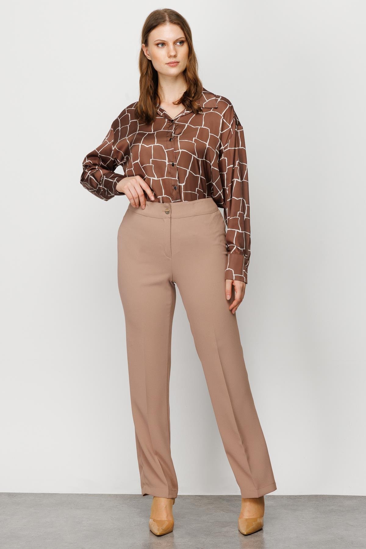 Modailgi  Boru Paça Takım Pantolon Camel