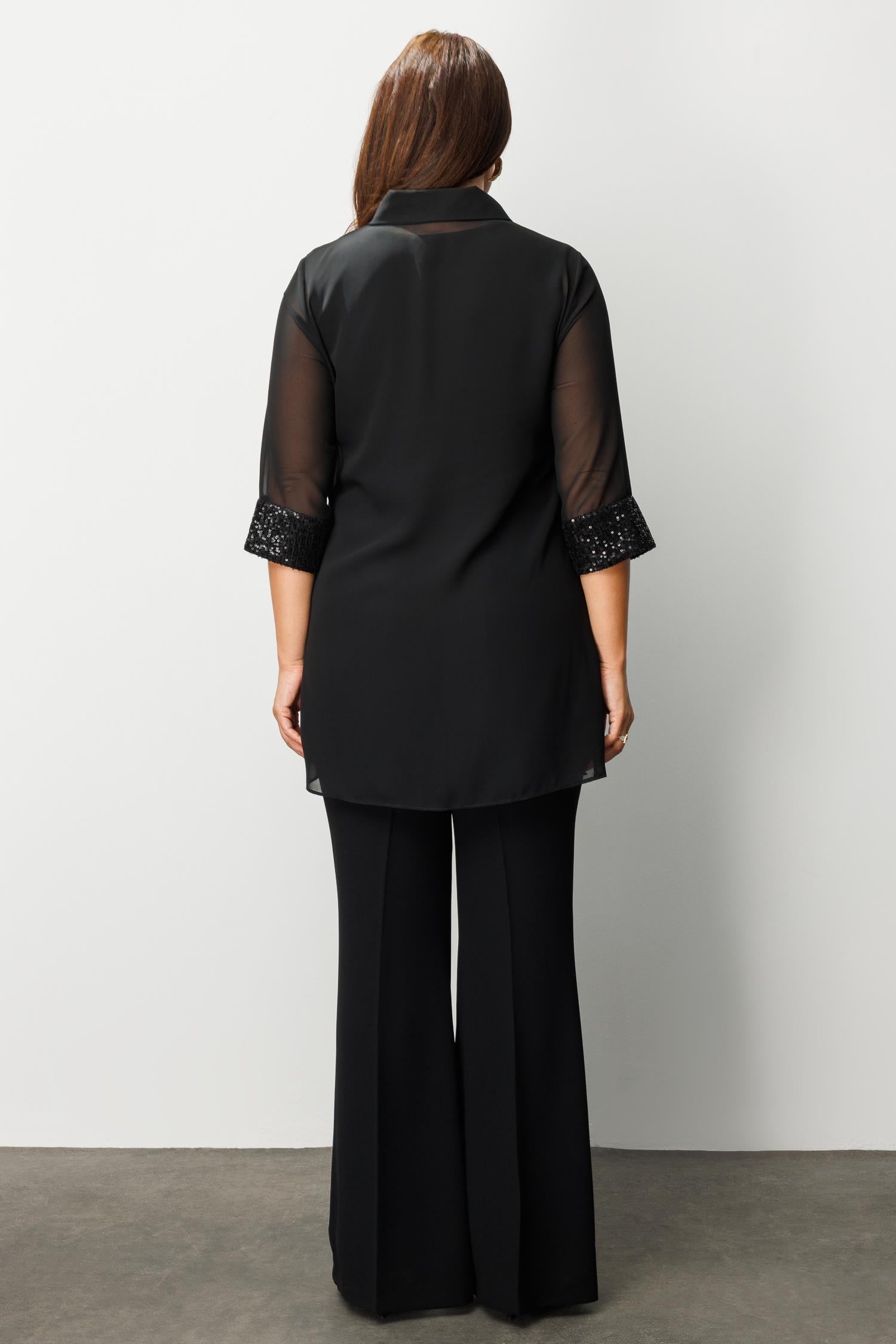 Modailgi  Cep Kapakları Ve Önü Pul Payet Detaylı İkili Takım Siyah