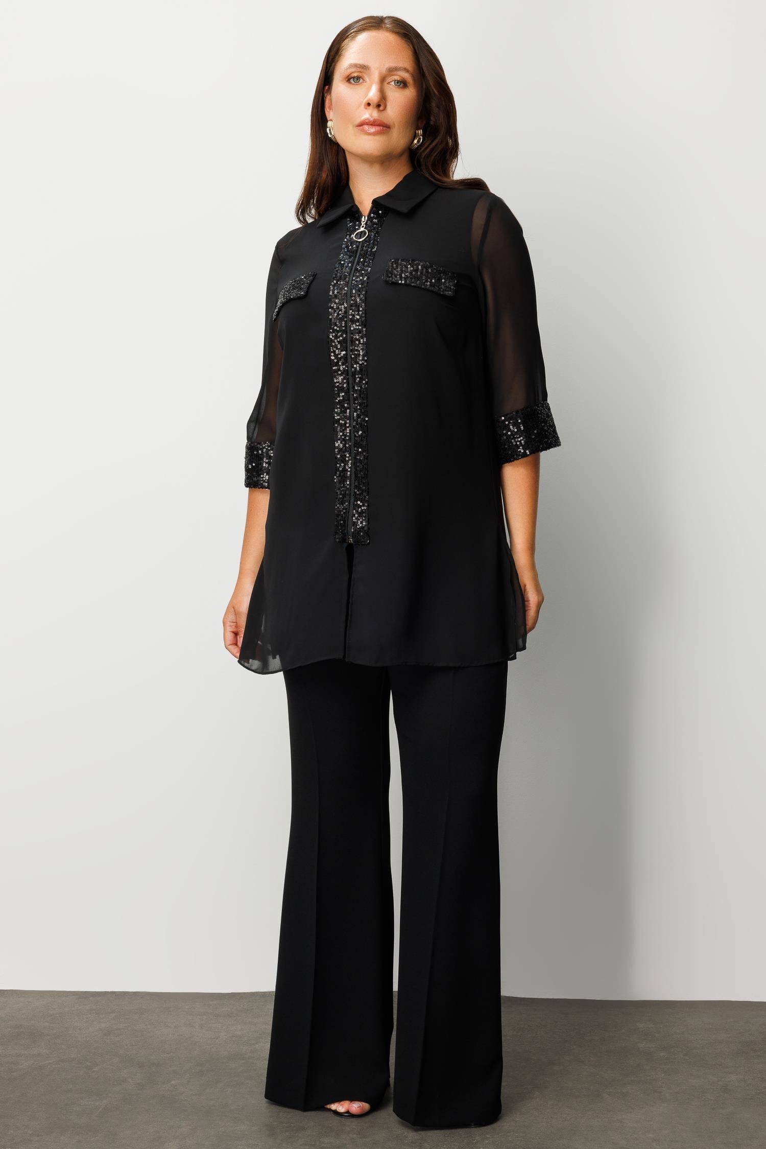 Modailgi  Cep Kapakları Ve Önü Pul Payet Detaylı İkili Takım Siyah