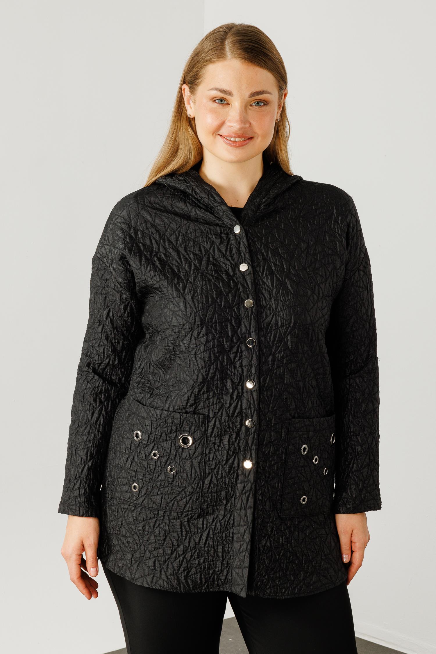 Modailgi  Cepleri Kuşgözü Detaylı Kapüşonlu Kapitone Tunik Siyah