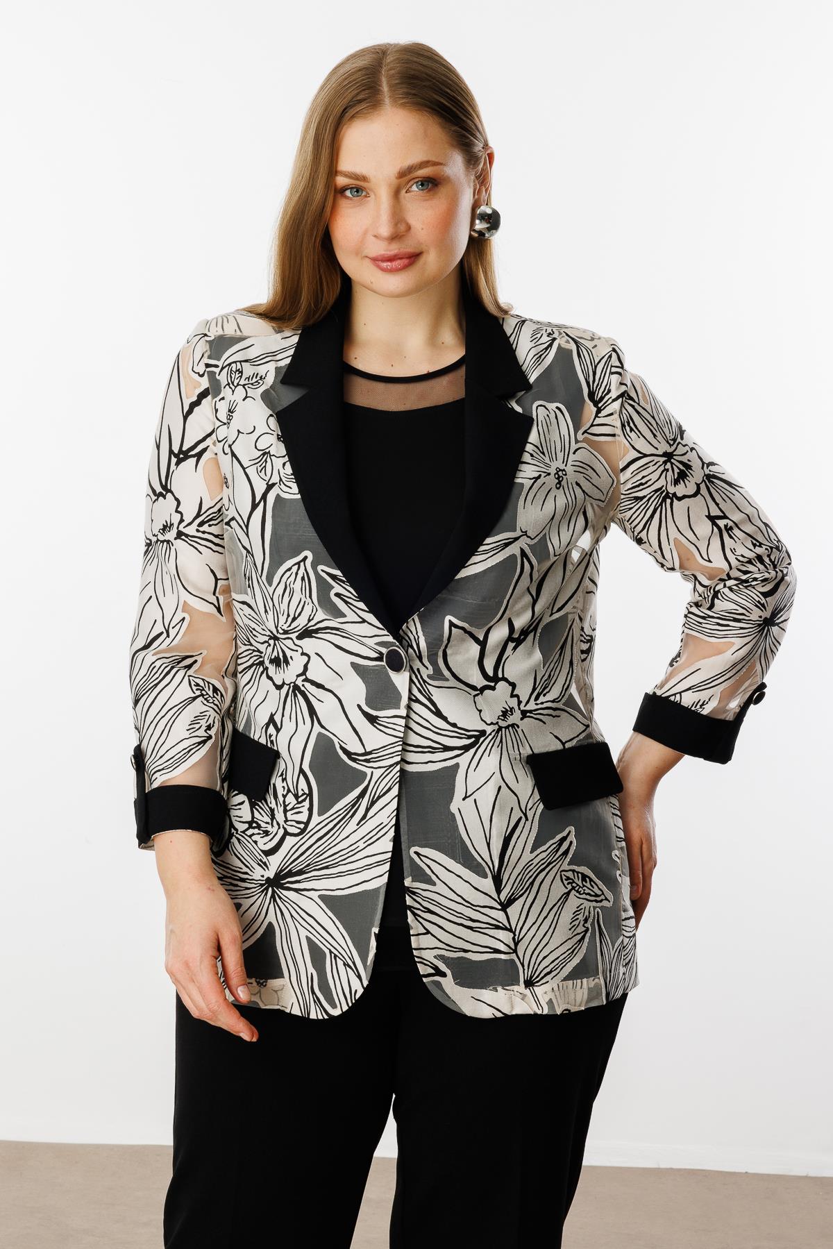 Modailgi  Çiçek Organzeli Truvakar Kol Ceket Orijinal