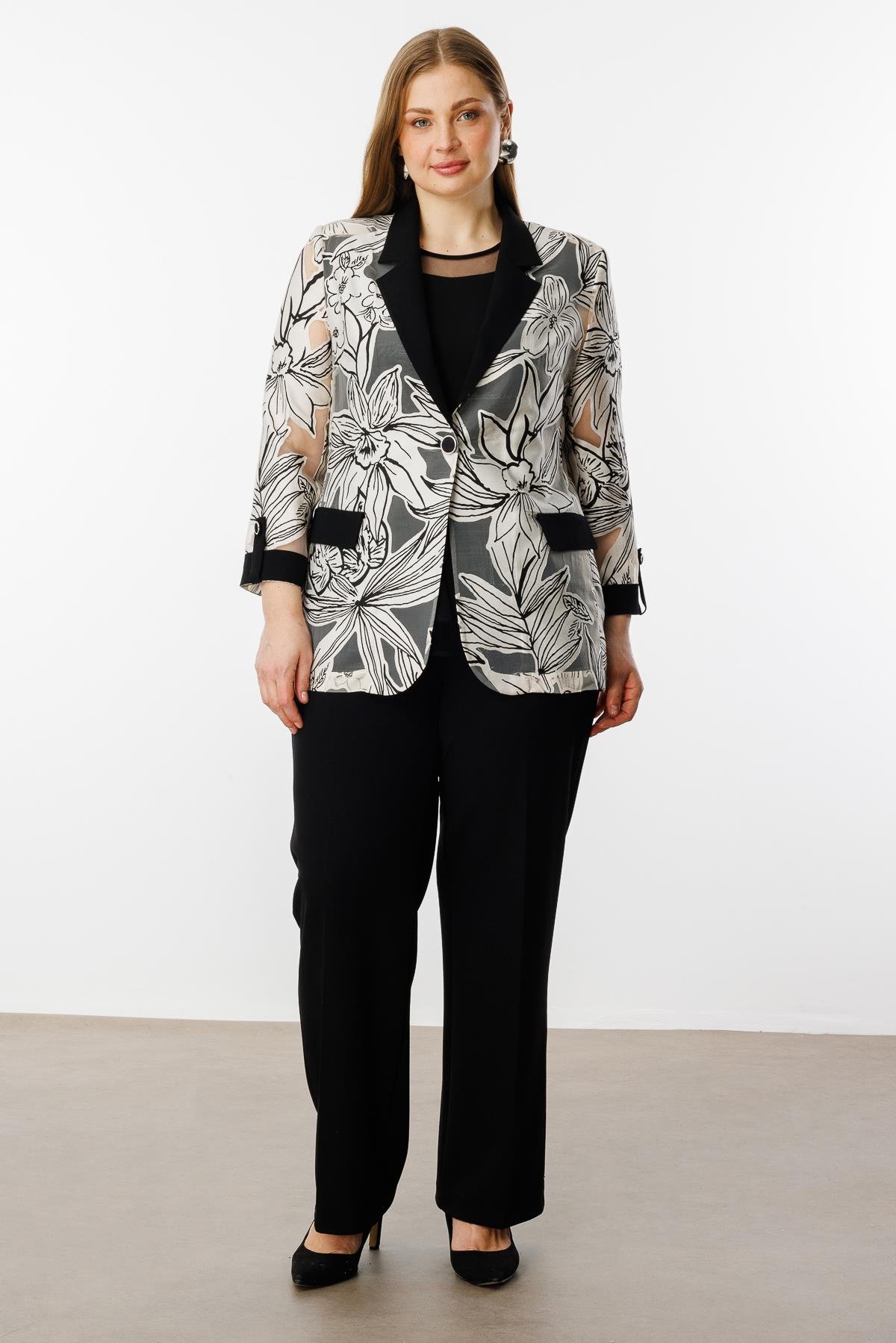 Modailgi  Çiçek Organzeli Truvakar Kol Ceket Orijinal