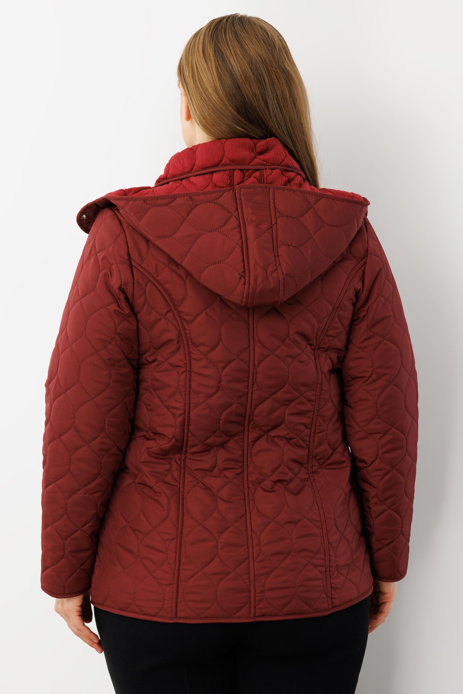 Modailgi  Çıtçıtlı Fermuarlı Soğan Desenli Kapüşonlu Kısa Kapitone Kaban Bordo