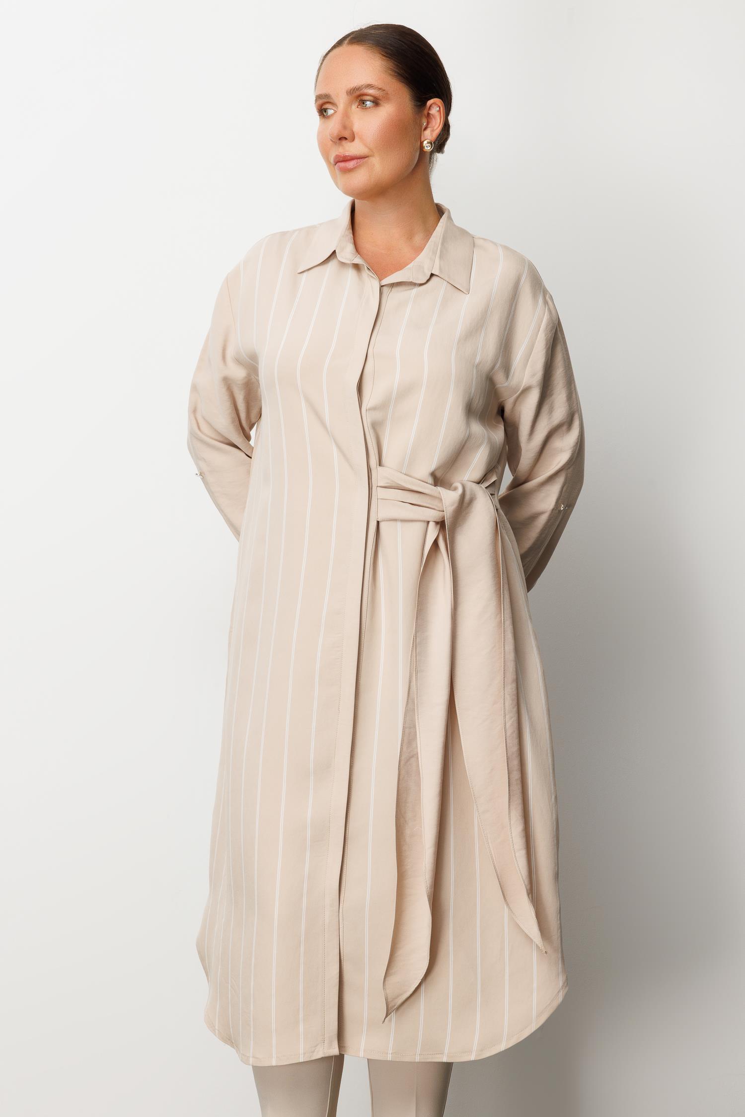 Modailgi  Çizgili Bağlama Detaylı Tunik Taş