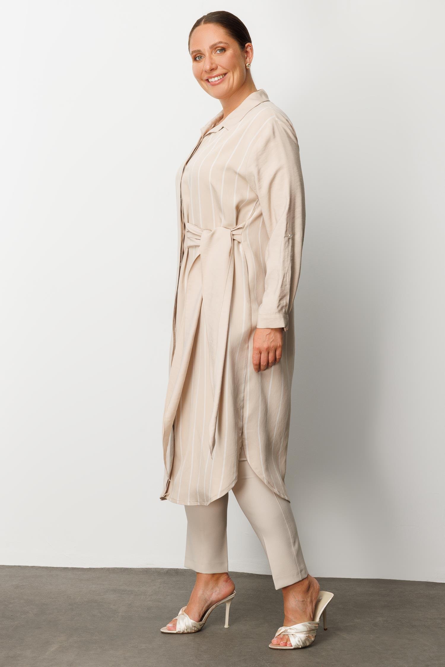 Modailgi  Çizgili Bağlama Detaylı Tunik Taş