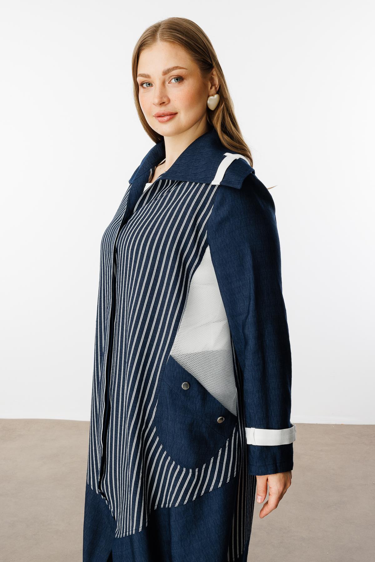 Modailgi  Çizgili File Detaylı Kap Lacivert