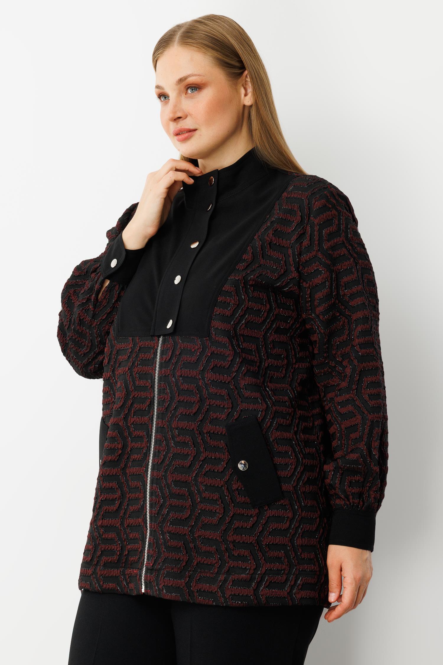 Modailgi  Desenli Gofre Kumaş Yakası Çıtçıtlı Tunik Bordo