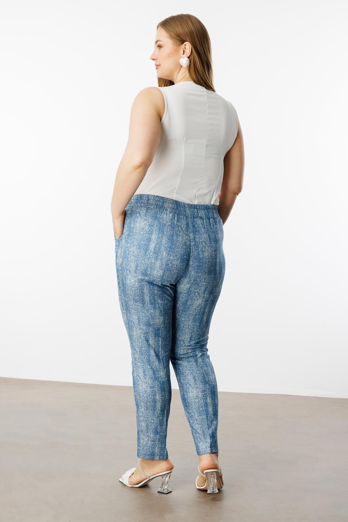 Modailgi  Desenli Tencel Pantolon - 40262,40205 İndigo