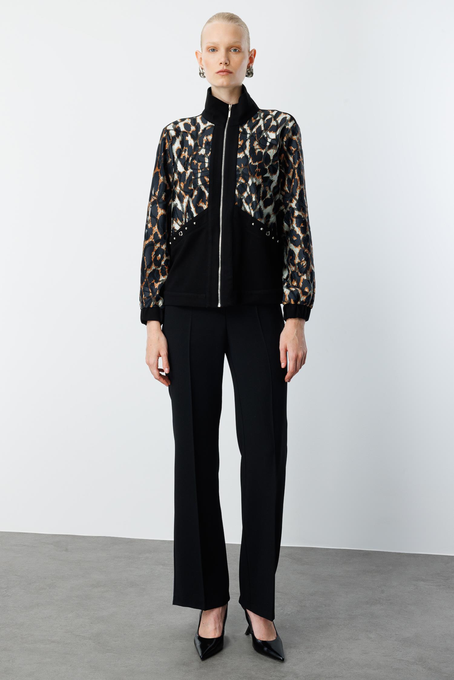 Modailgi  Dik Yakalı Trok Detaylı Fermuarlı Tunik Taba