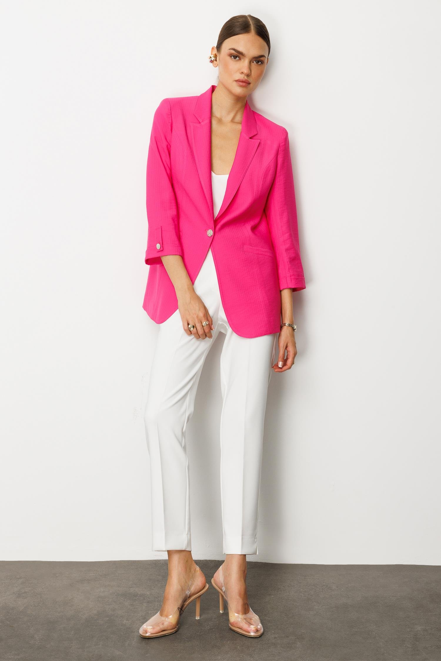 Modailgi  Duble Truvakar Kol Yarım Astarlı Rahat Kesim Ceket Fuşya